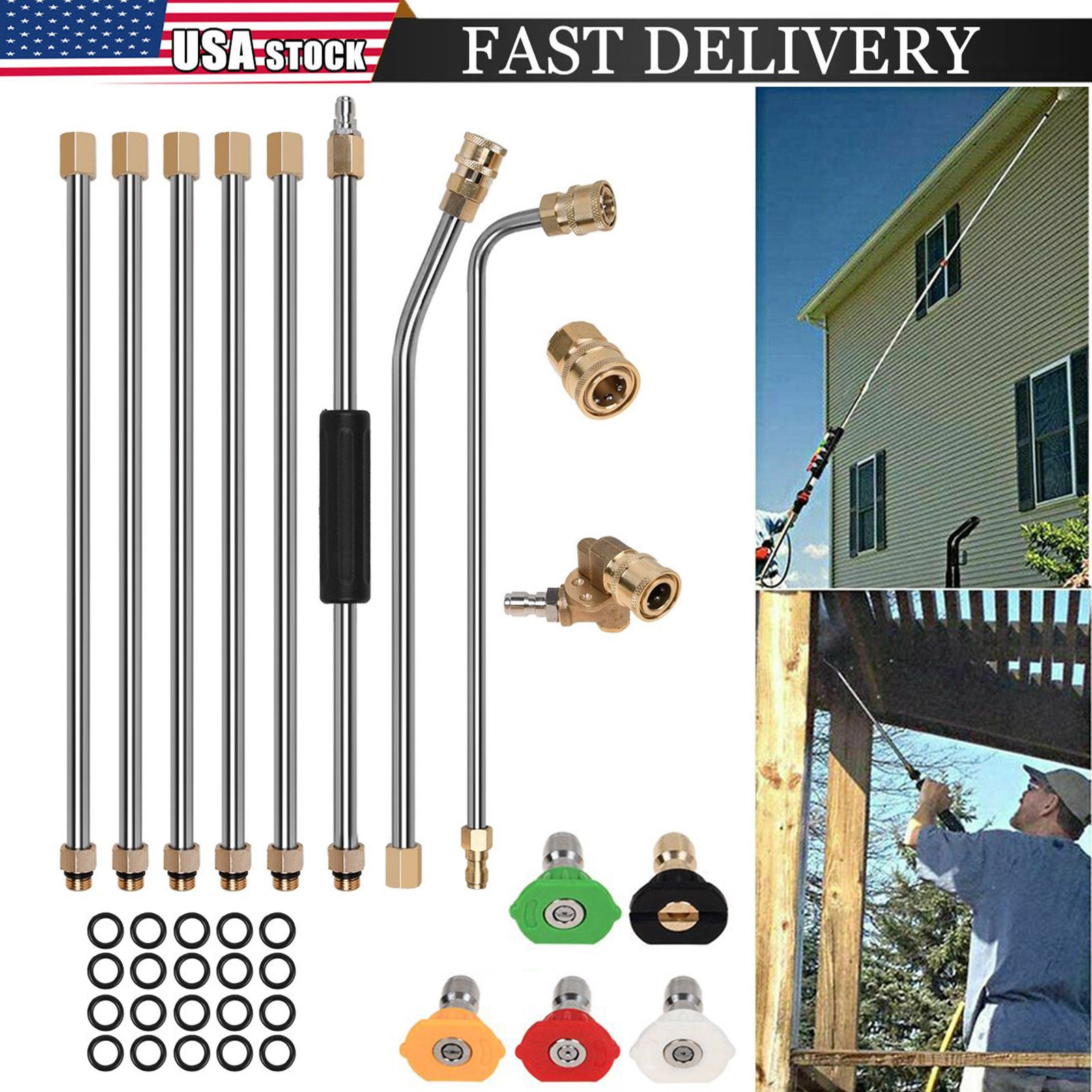 4000PSI High Pressure Washer Extension Wand Replace Lance Gutter Cleaner 5Nozzle