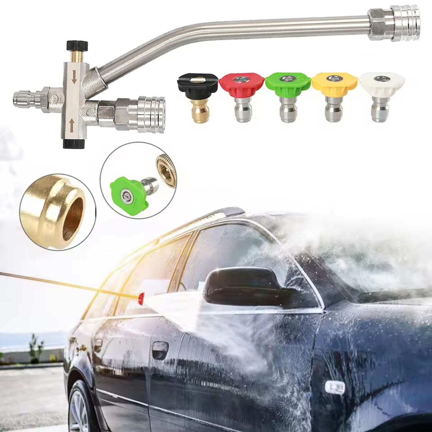 Dual Connector Pressure Washer 1/4″ Lance with 5 Spray Nozzles for Foam Cannon