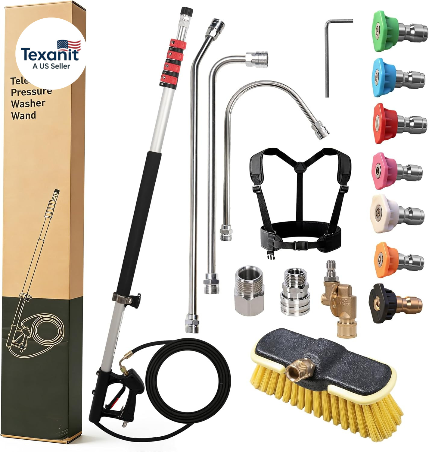24 FT Telescoping Pressure Washer Wand, Power Washer Extension Wand with Brush H
