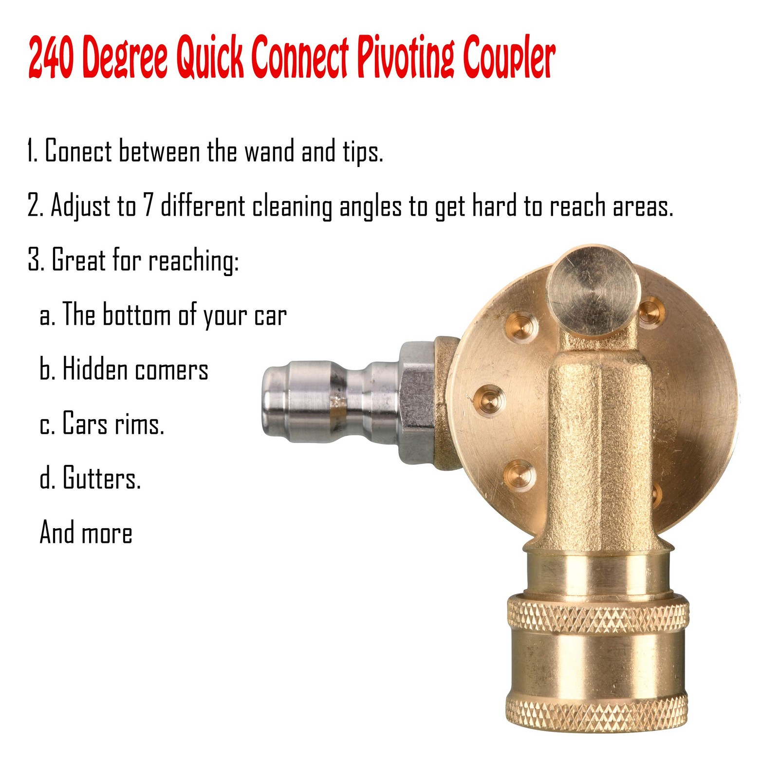 Pivoting Coupler for Pressure Washer Tips, Gutter Cleaner