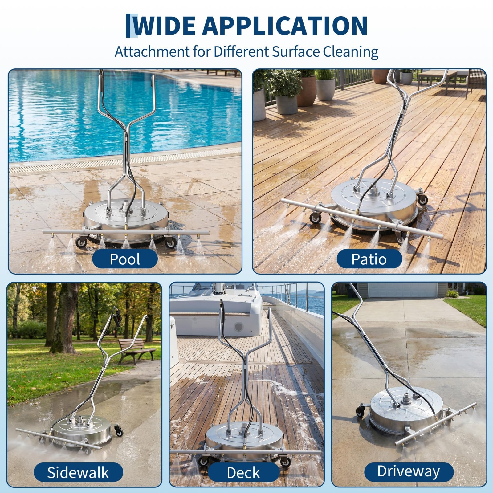 24″ Pressure Washer Surface Cleaner &7 Nozzles Water Broom&Dual Handles 4900 PSI
