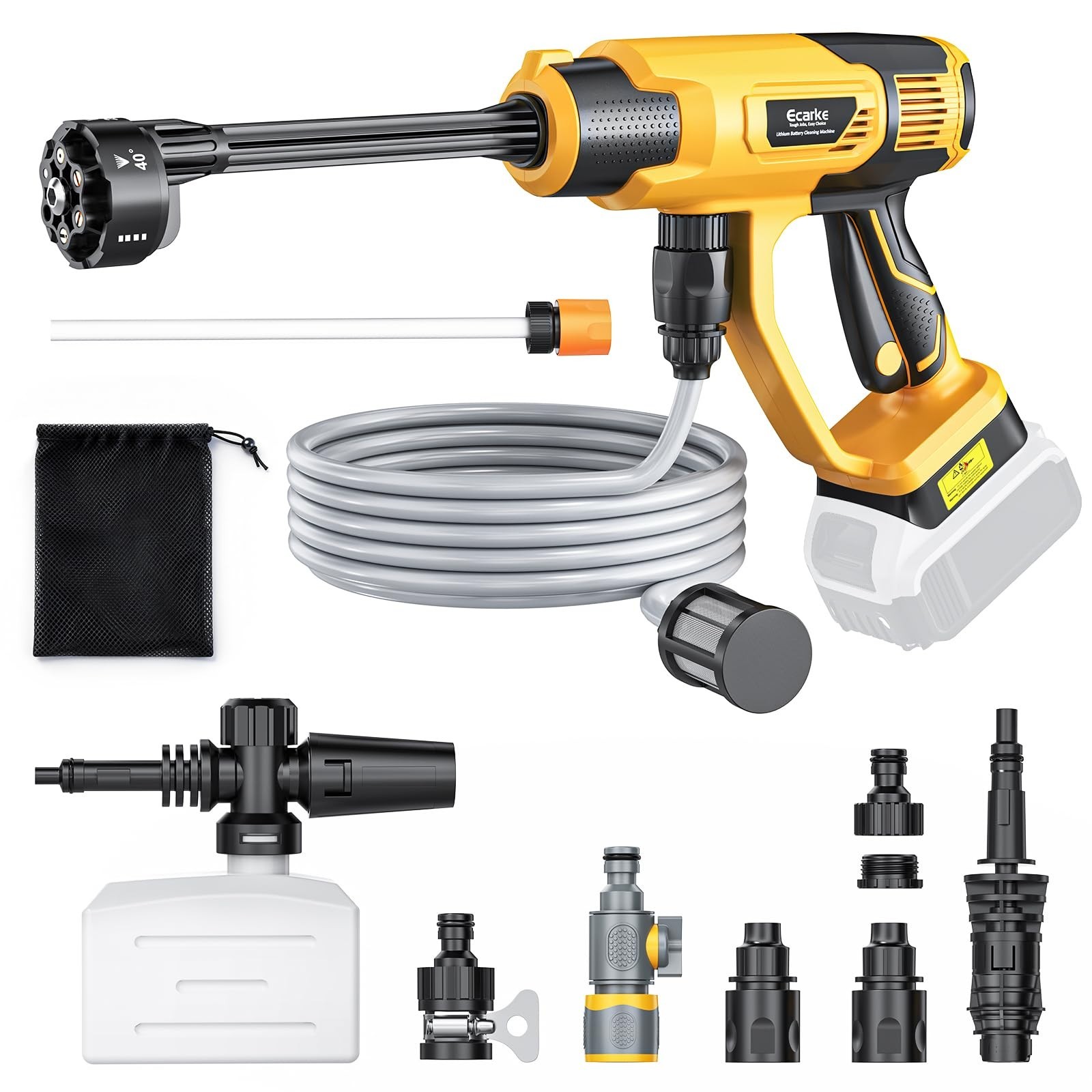 Portable Car Cleaning Tool, 6-in-1 Nozzle & Foam Cannon, 3-Speed, 5m Hose, Brush