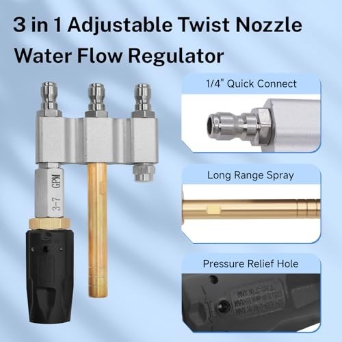 Adjustable M5 Twist Nozzle for Pressure Washer – 3-in-1 Long Range Tip, 1/4″ Qui