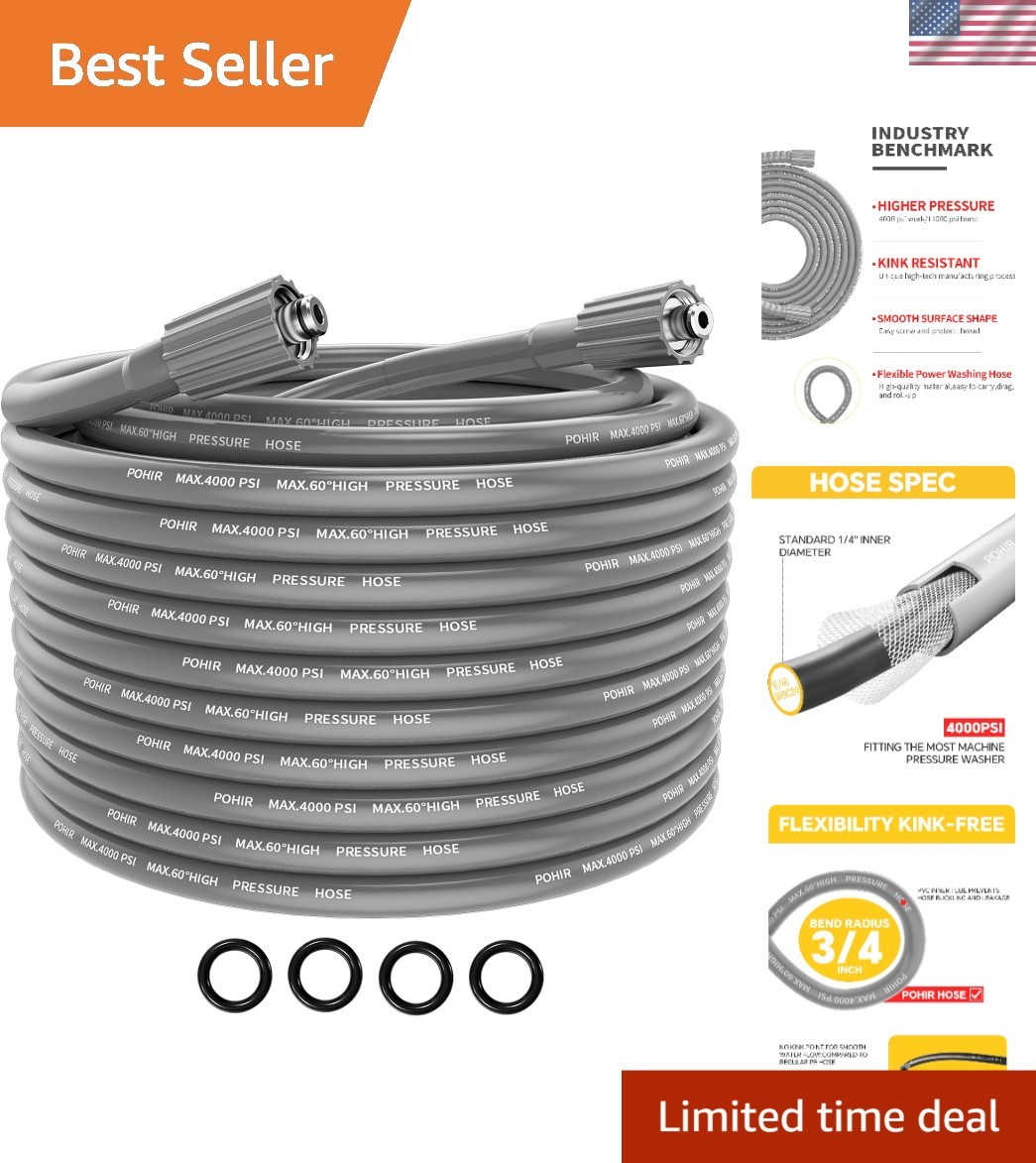 Super Flexible 25ft Pressure Washer Hose – Perfect for Home and Professional Use