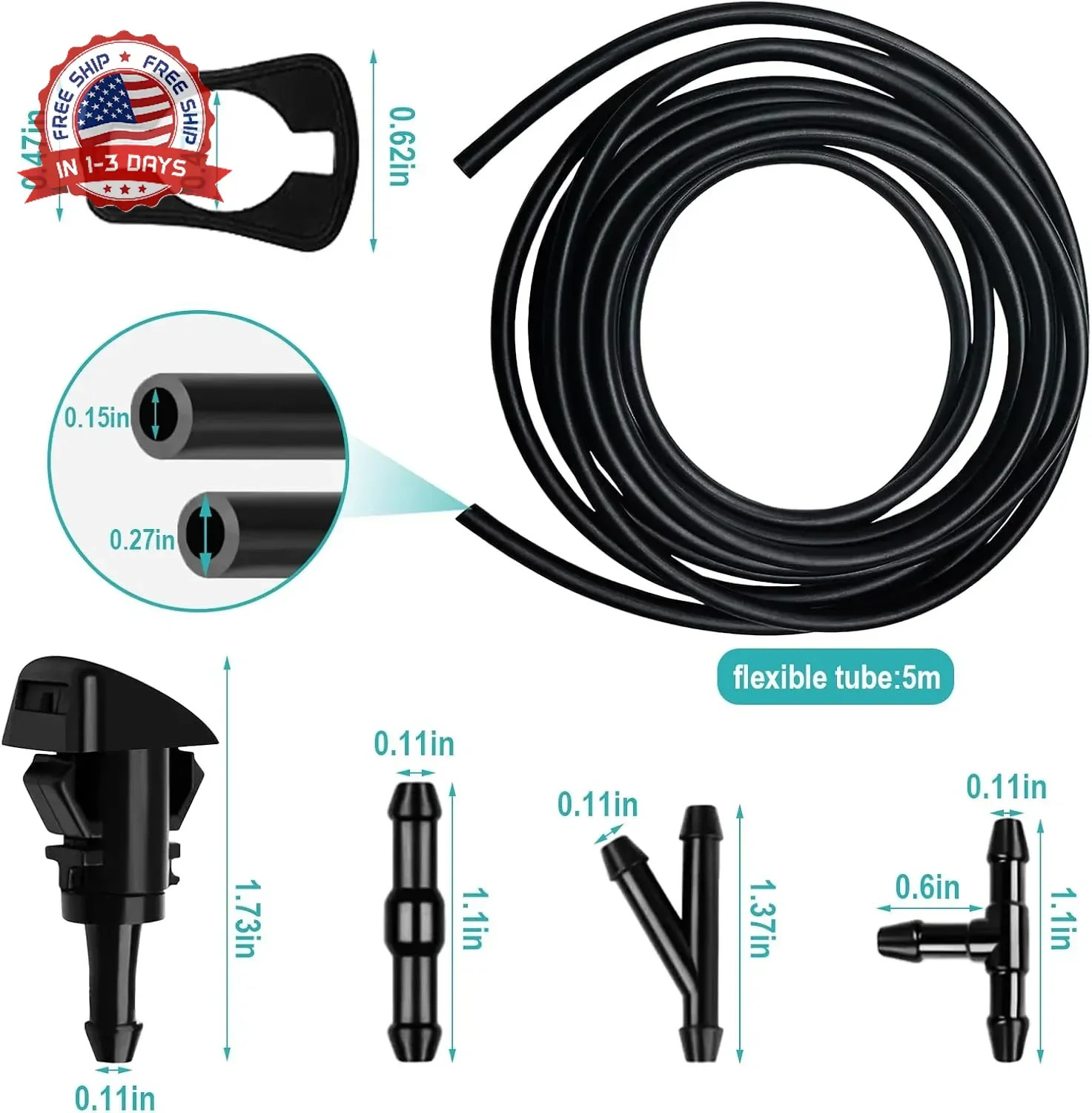 Car Windshield Washer Hose 17 Pcs Windshield Washer Hose Kit 5M Washer Fluid Hos