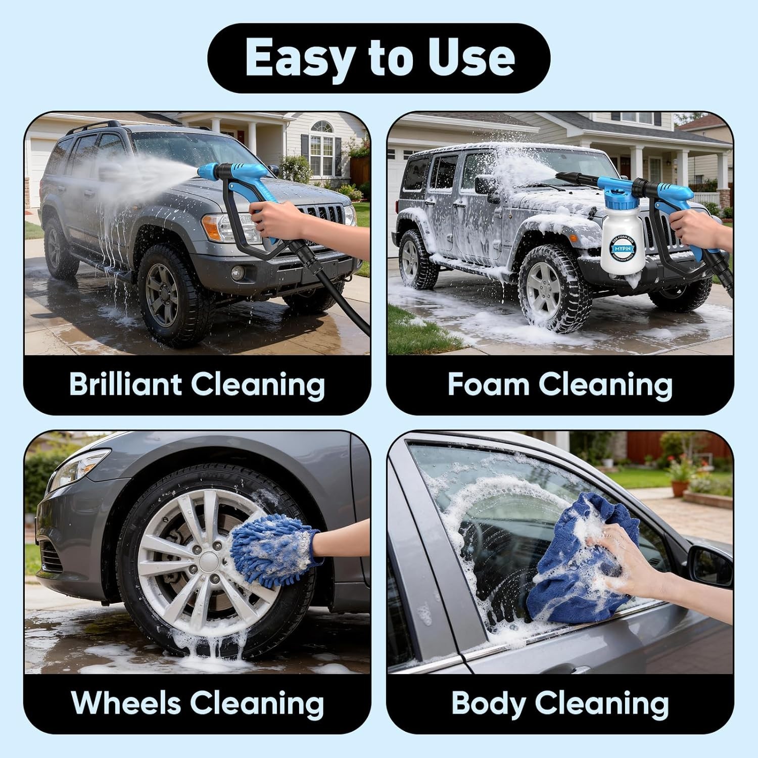 2-in-1 Car Wash Foam Cannon – Adjustable Pressure Foam Gun for Efficient Washing