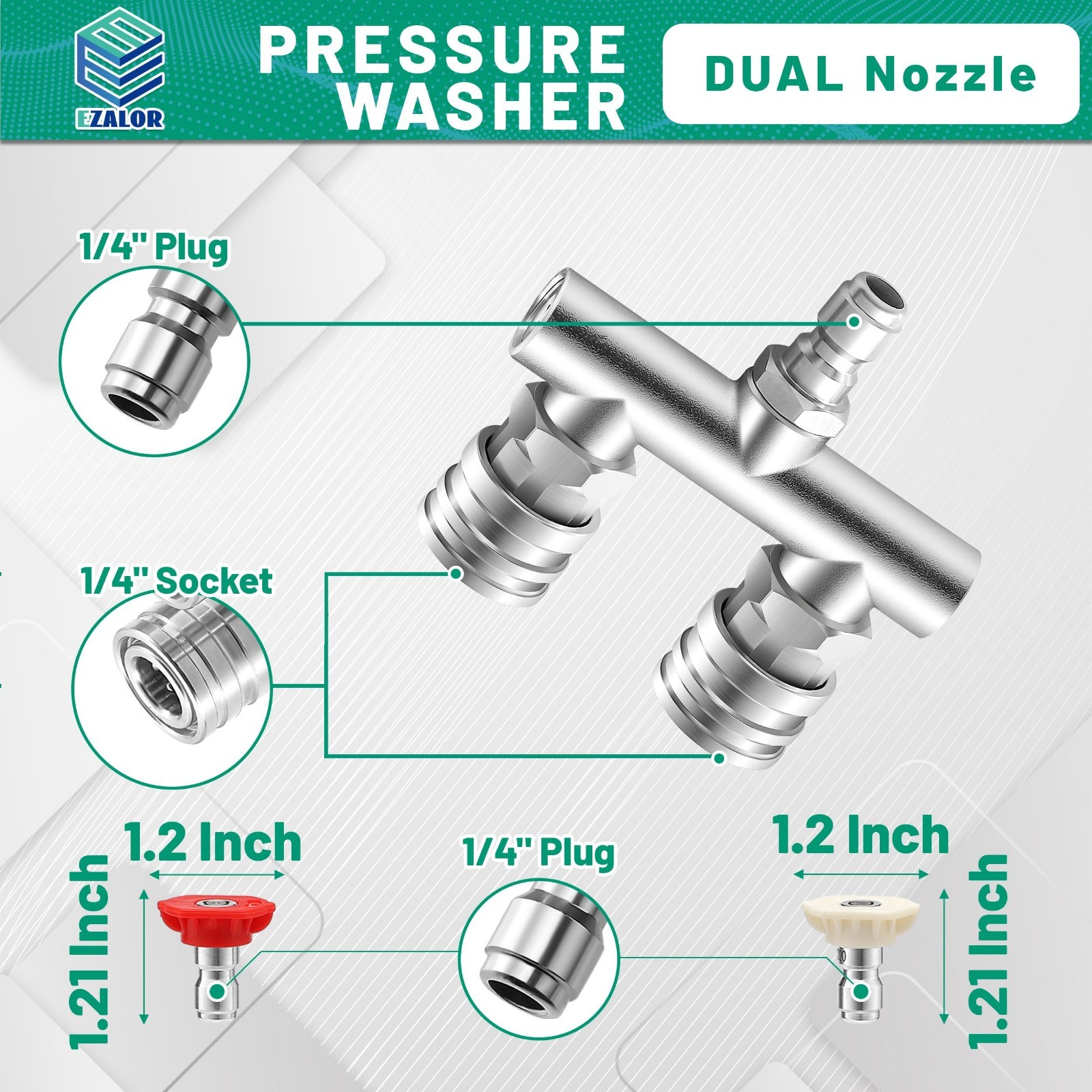 2-in-1 Pressure Washer Nozzle Tips, Dual Spray Nozzles & 8PCS Quick Connect Set,