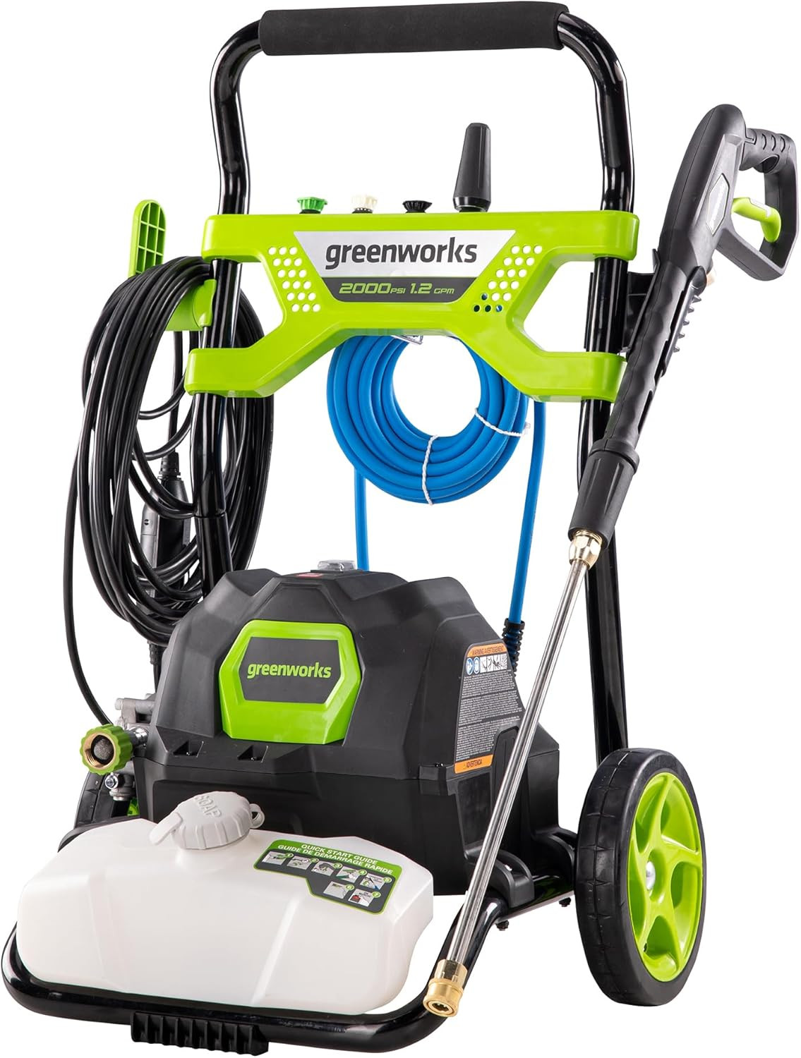2000 PSI (1.2 GPM) Electric Pressure Washer, Steel Wand, On-Board Soap Tank (25°
