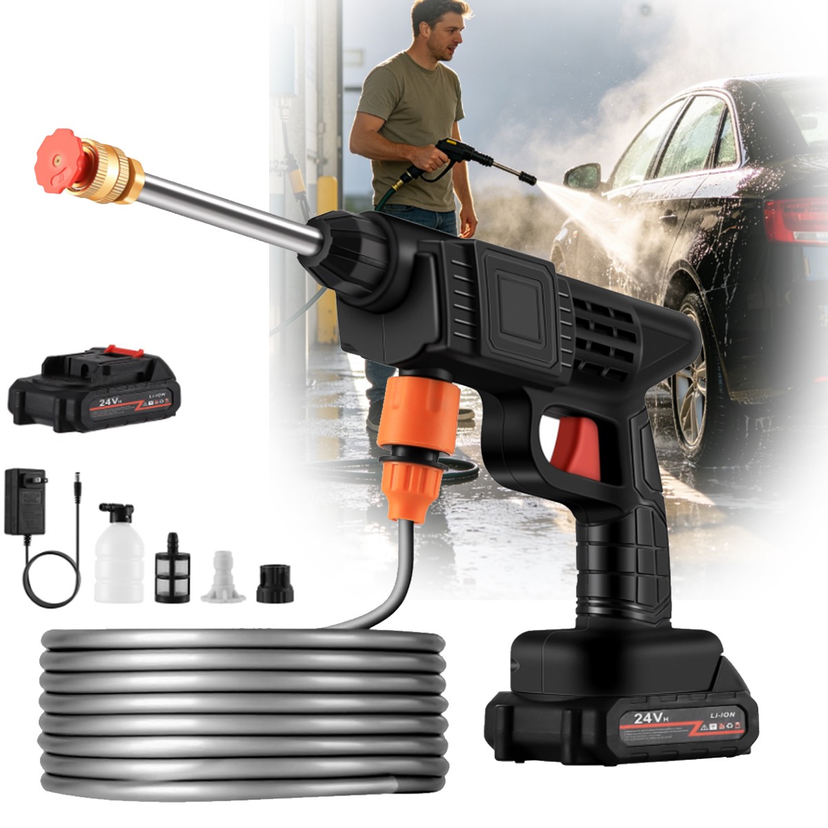 Portable Cordless Electric High Pressure Water Spray Gun Car Washer Cleaner Tool