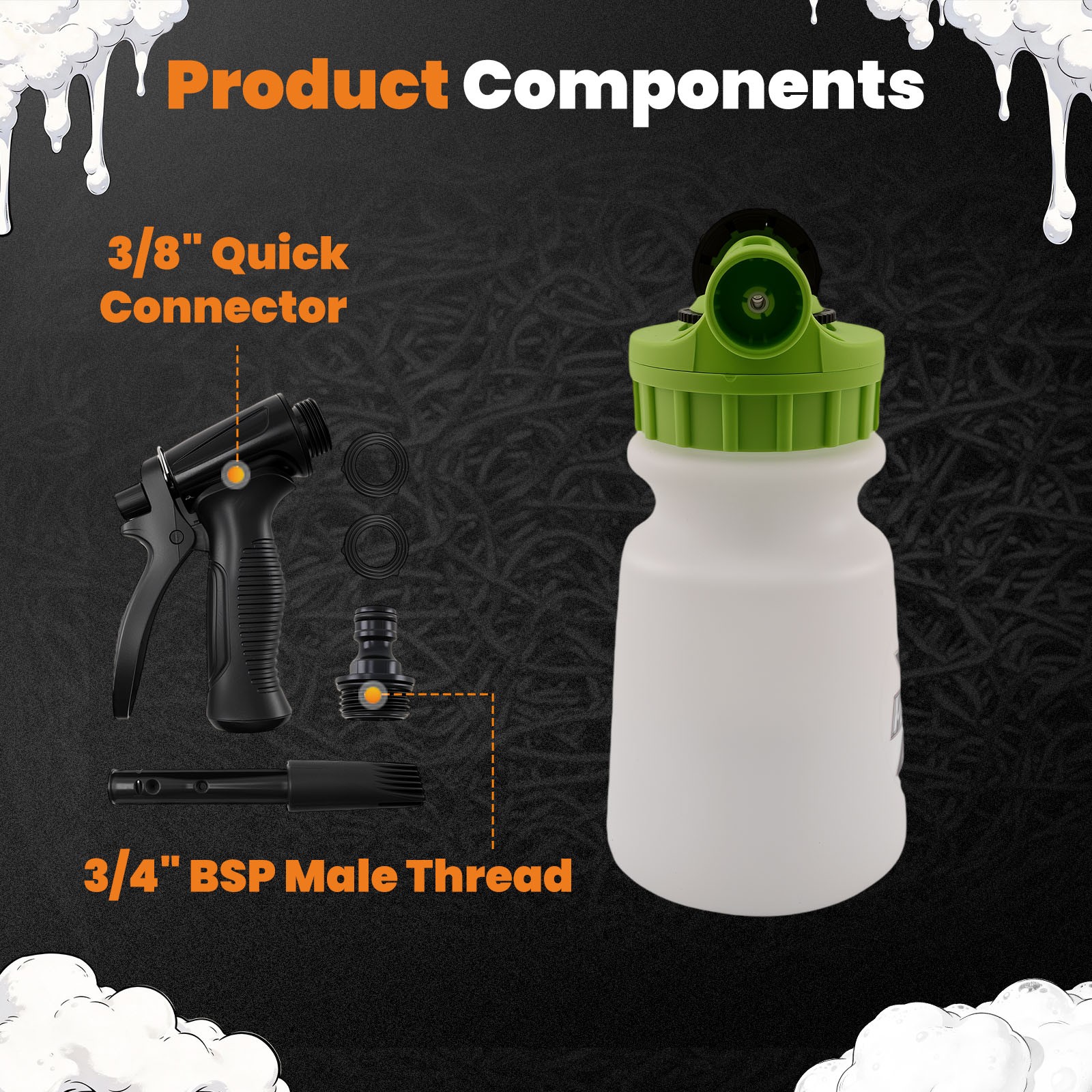 1L Car Wash Foam Cannon for Hose Quick Connect Pressure Washer 6-10 Bar Plastic
