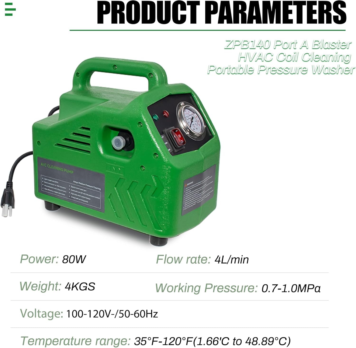 HVAC Coil Cleaner Portable ZPB140 120V 80W