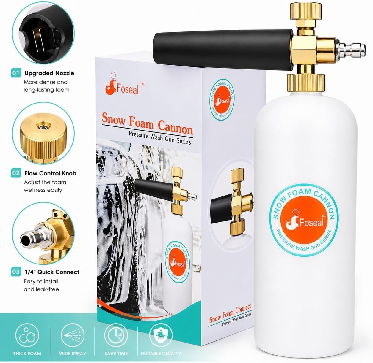 Adjustable Snow Foam Cannon with Brass Nozzle – 1L Power Cleaning Solution