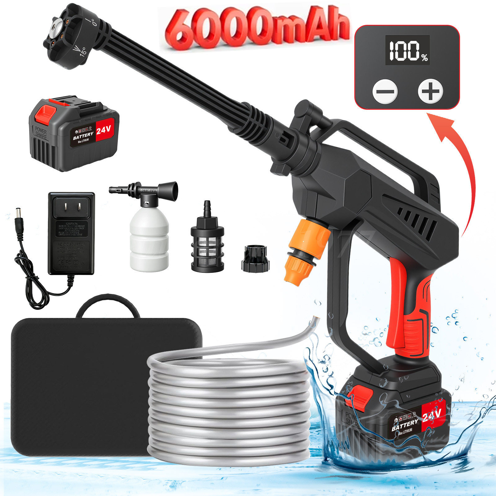 21V Portable Cordless Electric 870PSI High Pressure Water Spray Gun Car Washer
