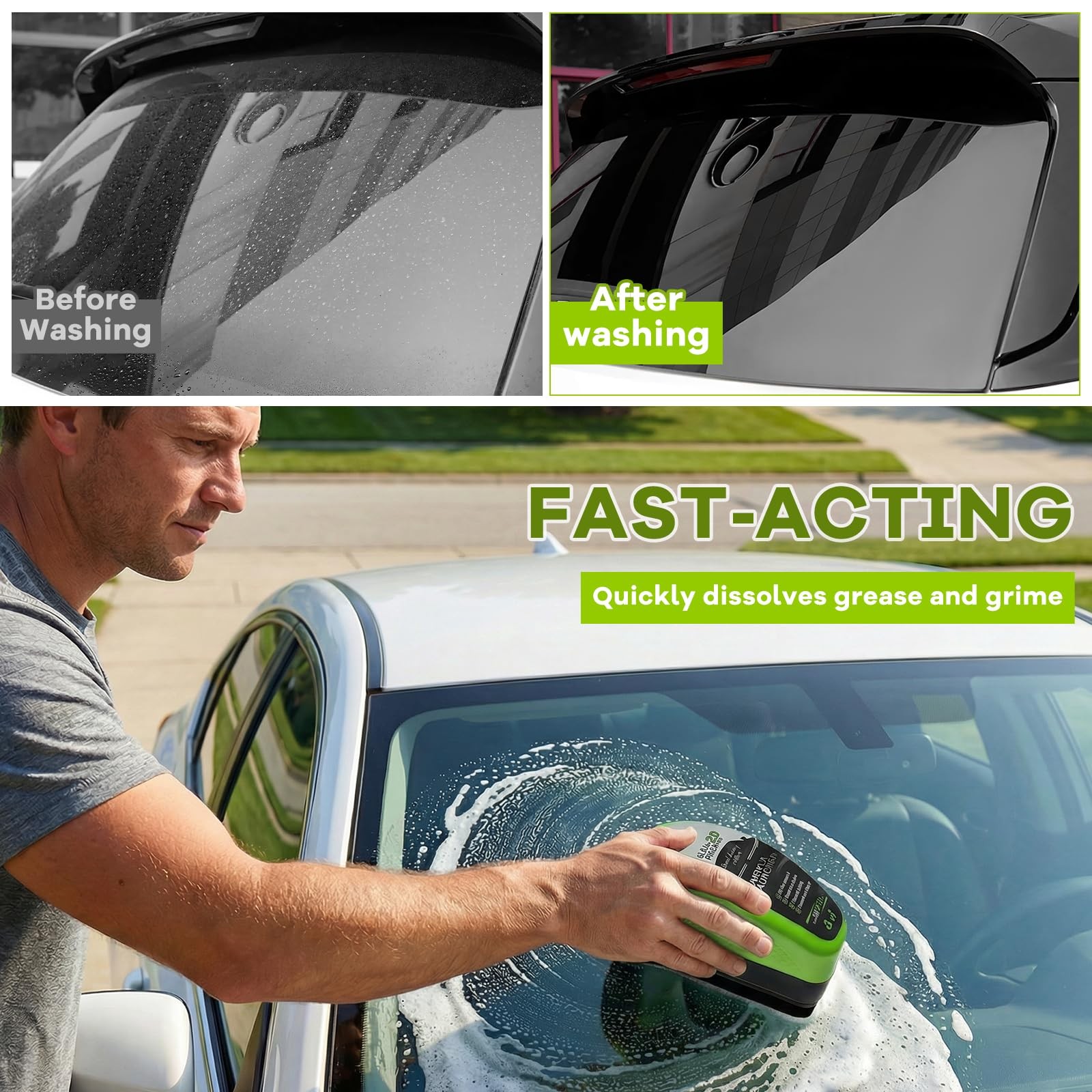 KAUEGOW 2PCS Automotive Oil Film Cleaning Brush, Clear Vision Glass Green