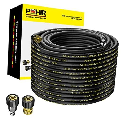 Power Washer Hose 100FT 3/8” Quick Connect, High Tensile Wire Braided Power