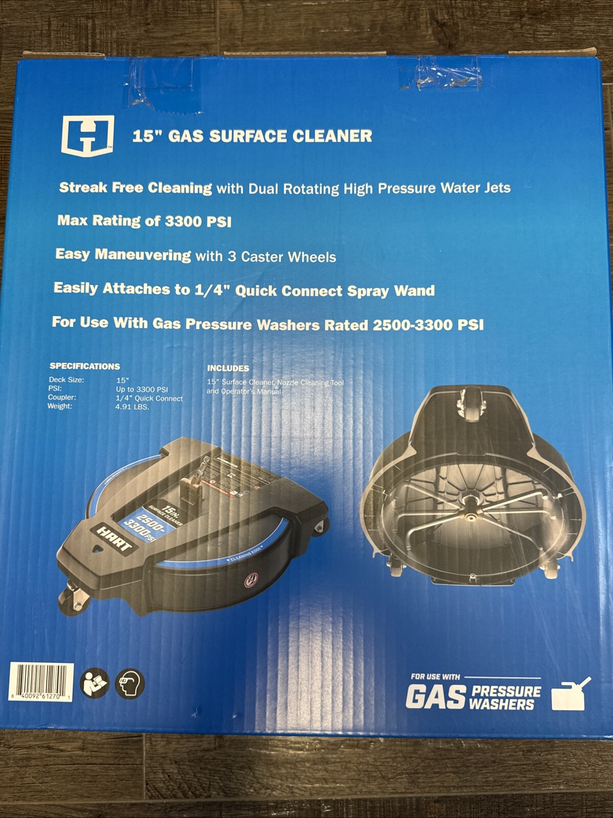 HART – New 15” Gas Surface Cleaner Pressure Washer Broom Caster 1/4” Connector