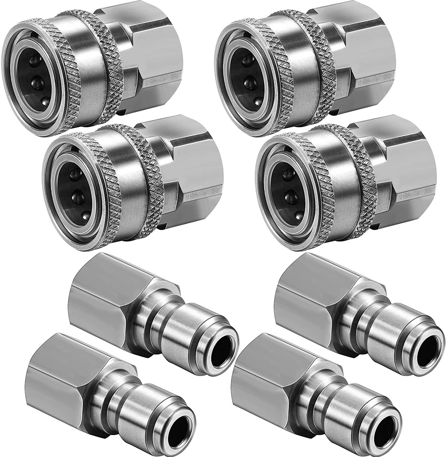 4 Sets 3/8 Inch NPT Stainless Steel Male and Female Quick Connector Pressure Kit