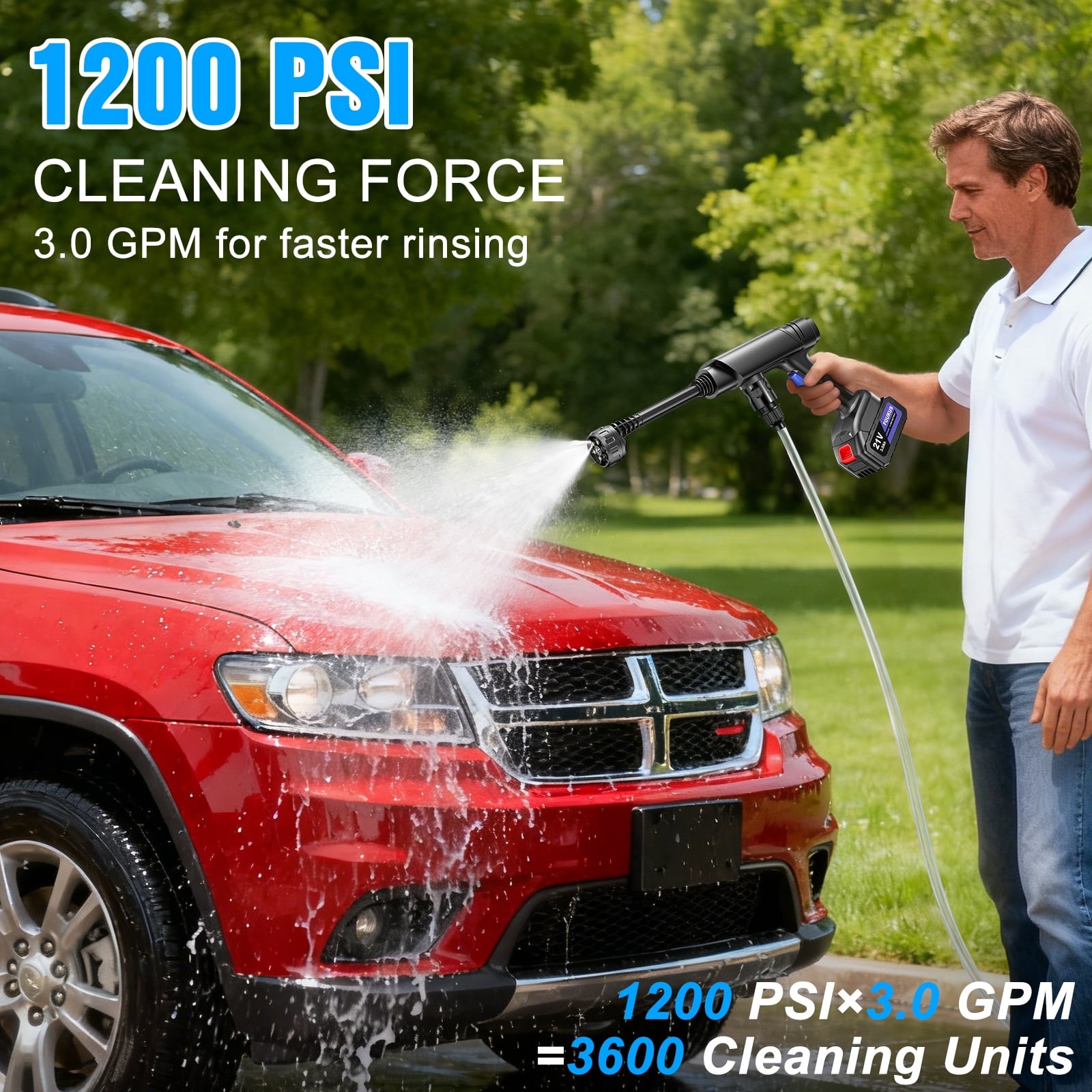 Foukus FK-241104 Cordless Pressure Washer, 1200 PSI, 21V Battery Powered, 6-in-1