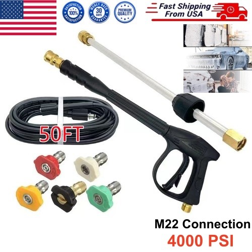 High Pressure Washer Gun Kit – M22-14 Spray Wand Lance with 5 Nozzles & Hose