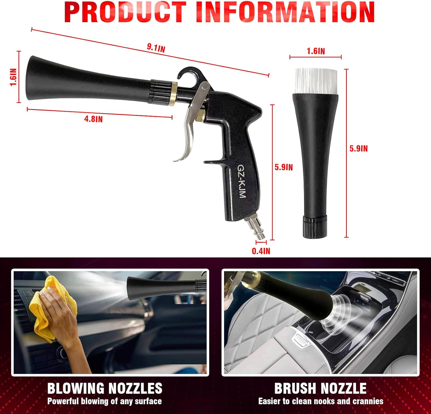 High Pressure Car Interior Spraying Washing Gun with 2 Set Nozzle Sprayer Connec