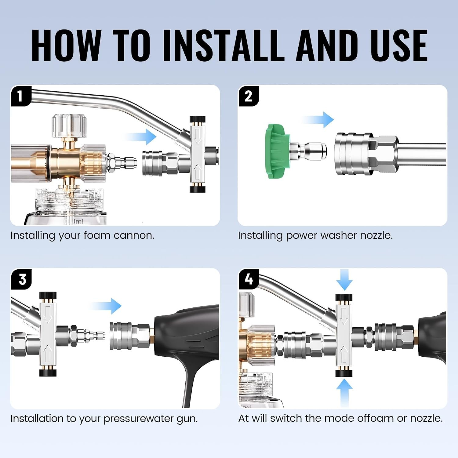 1000-3000 PSI Short Pressure Washer Gun with Foam Cannon, 1/4 Inch Quick Connect