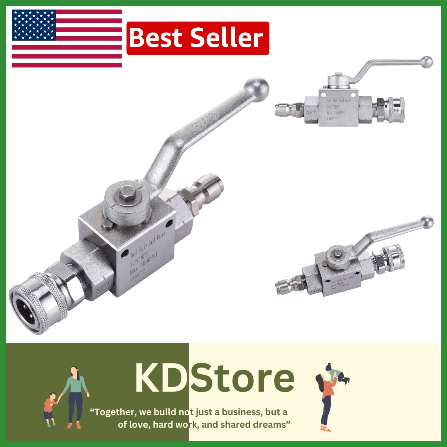 High Pressure Washer Ball Valve Kit 3/8″ Quick Connect 4500 PSI Stainless Steel