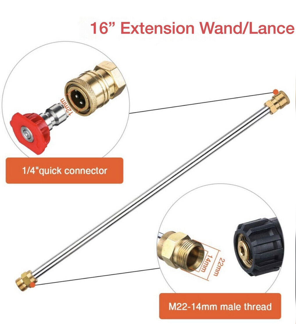 4000PSI High Pressure Power Washer Spray Gun Wand Lance Nozzle Tips Hose Kit M22
