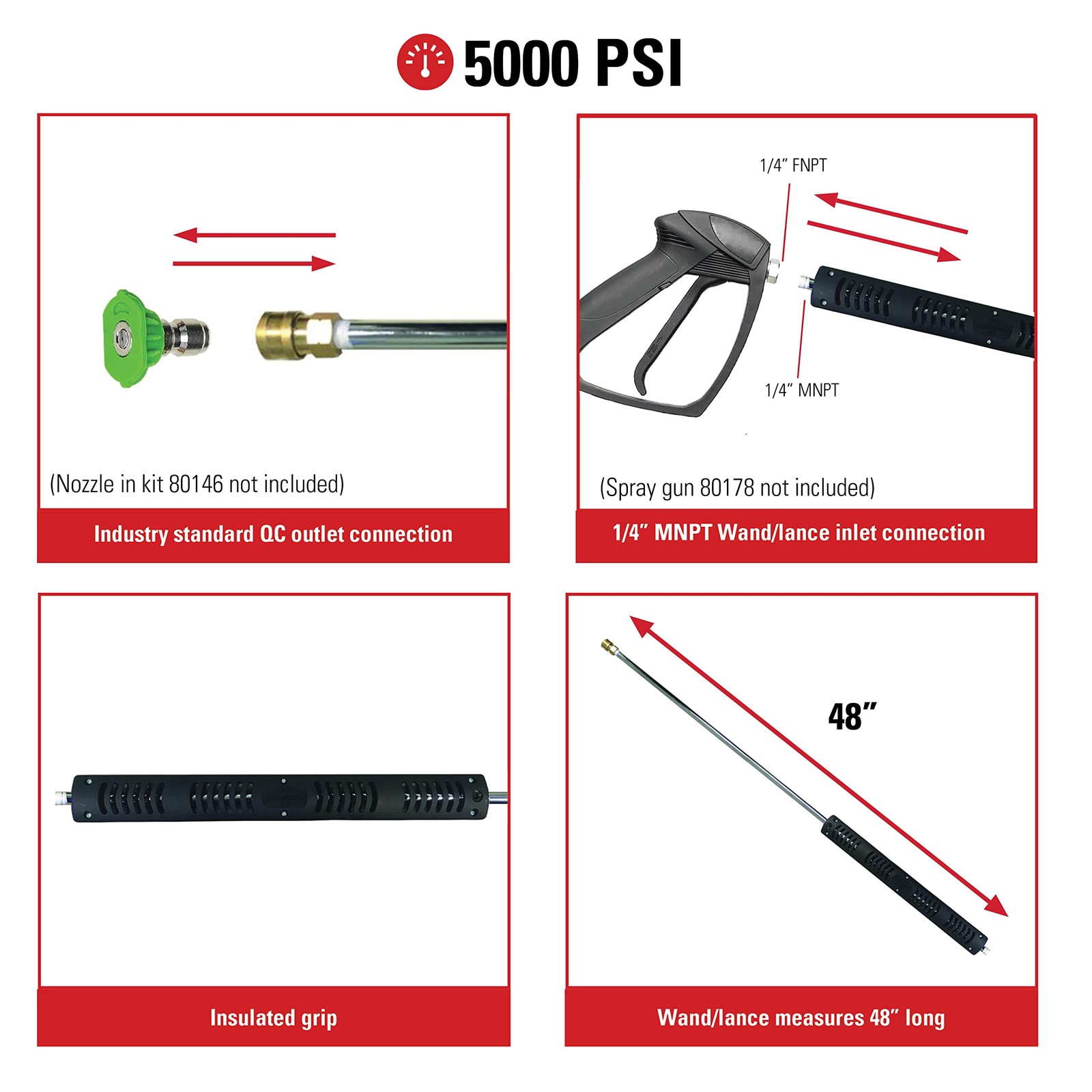 48 Inch Insulated Pressure Washer Wand Lance for Up to 5000 PSI Cleaning Tasks