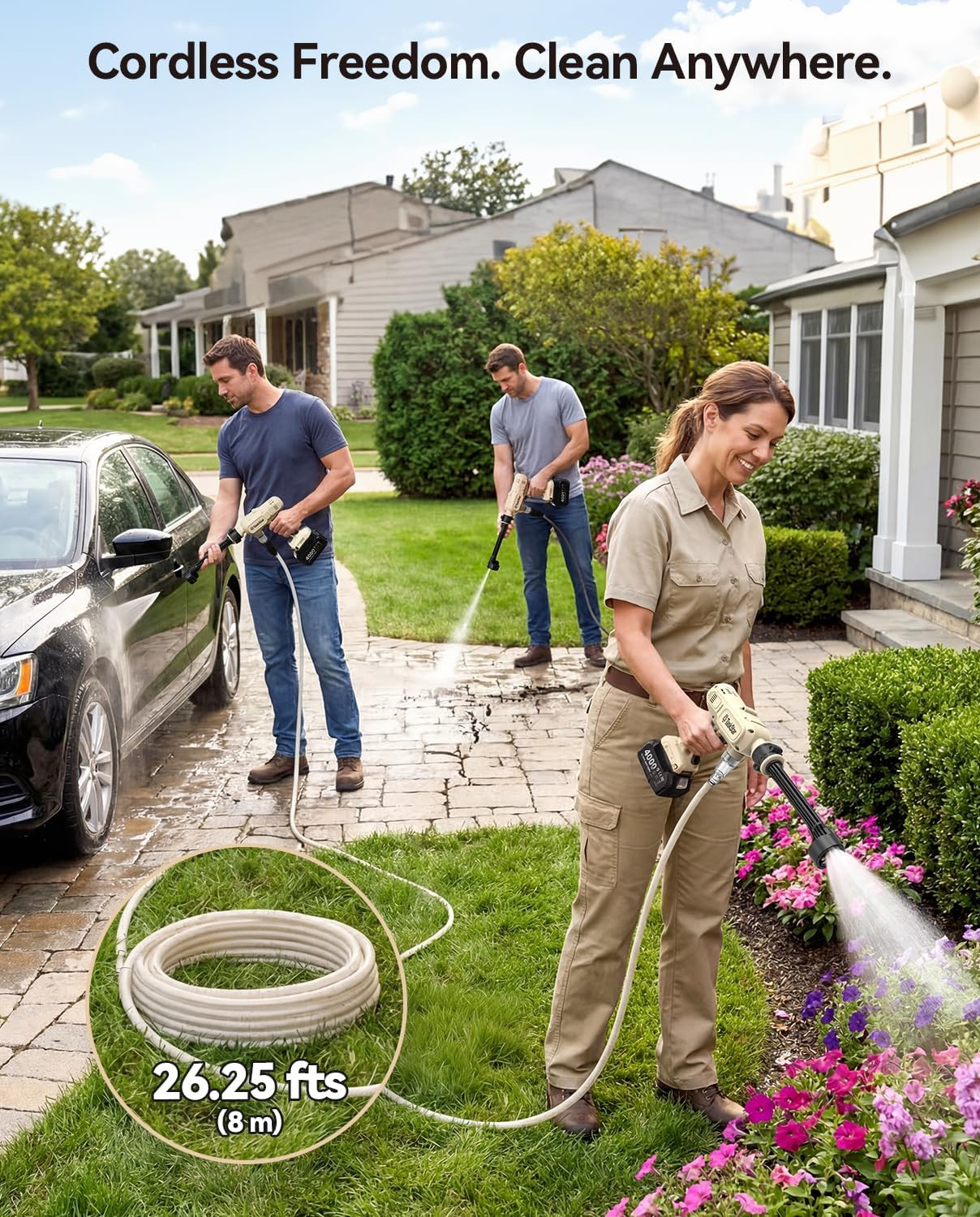 Portable Cordless 1250PSI High Pressure Power Washer | 2X 4.0Ah Batteries, Brush