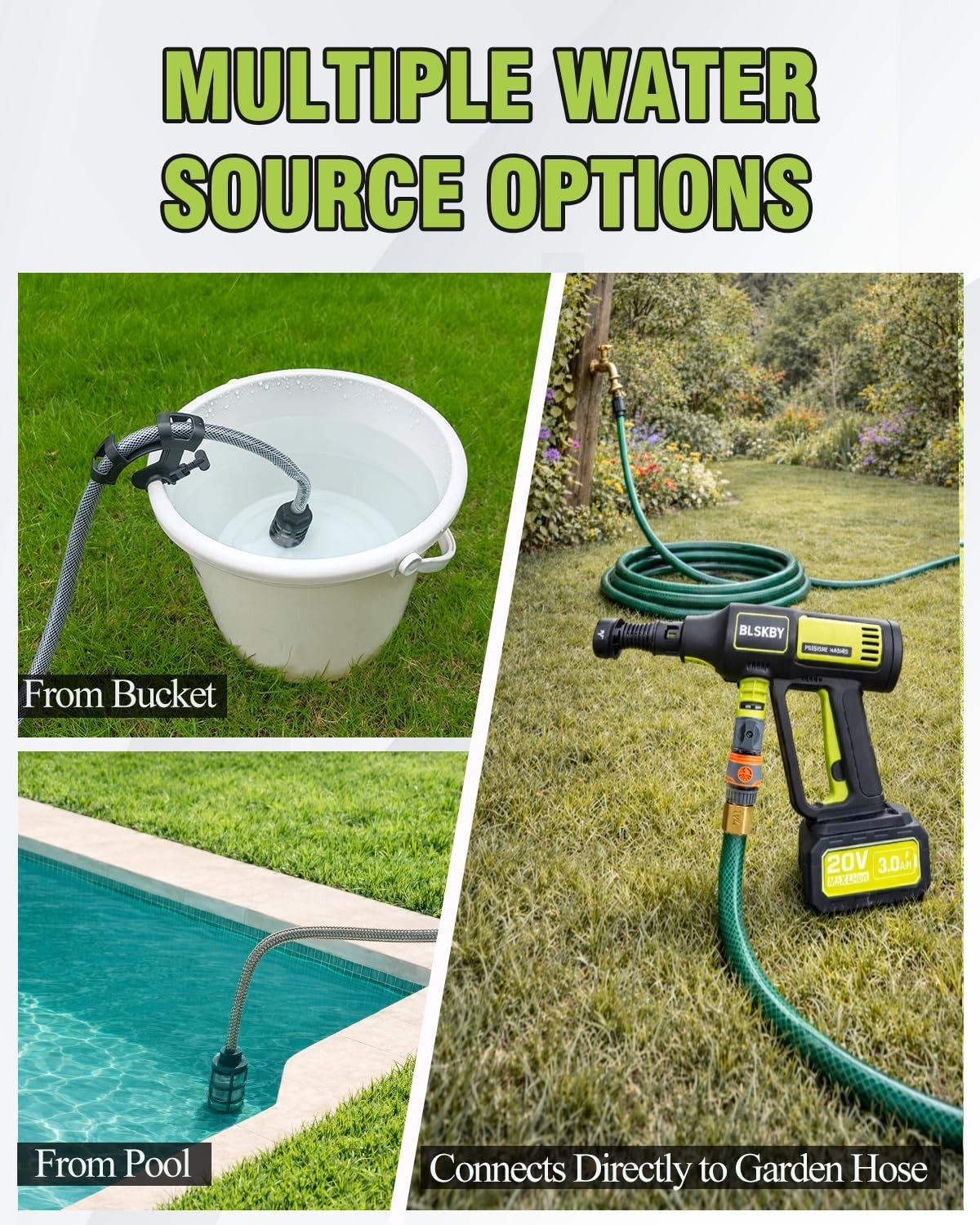 Cordless Portable Pressure Washer 1200PSI – 2 Batteries, 6-in-1 Nozzle, Foam Can