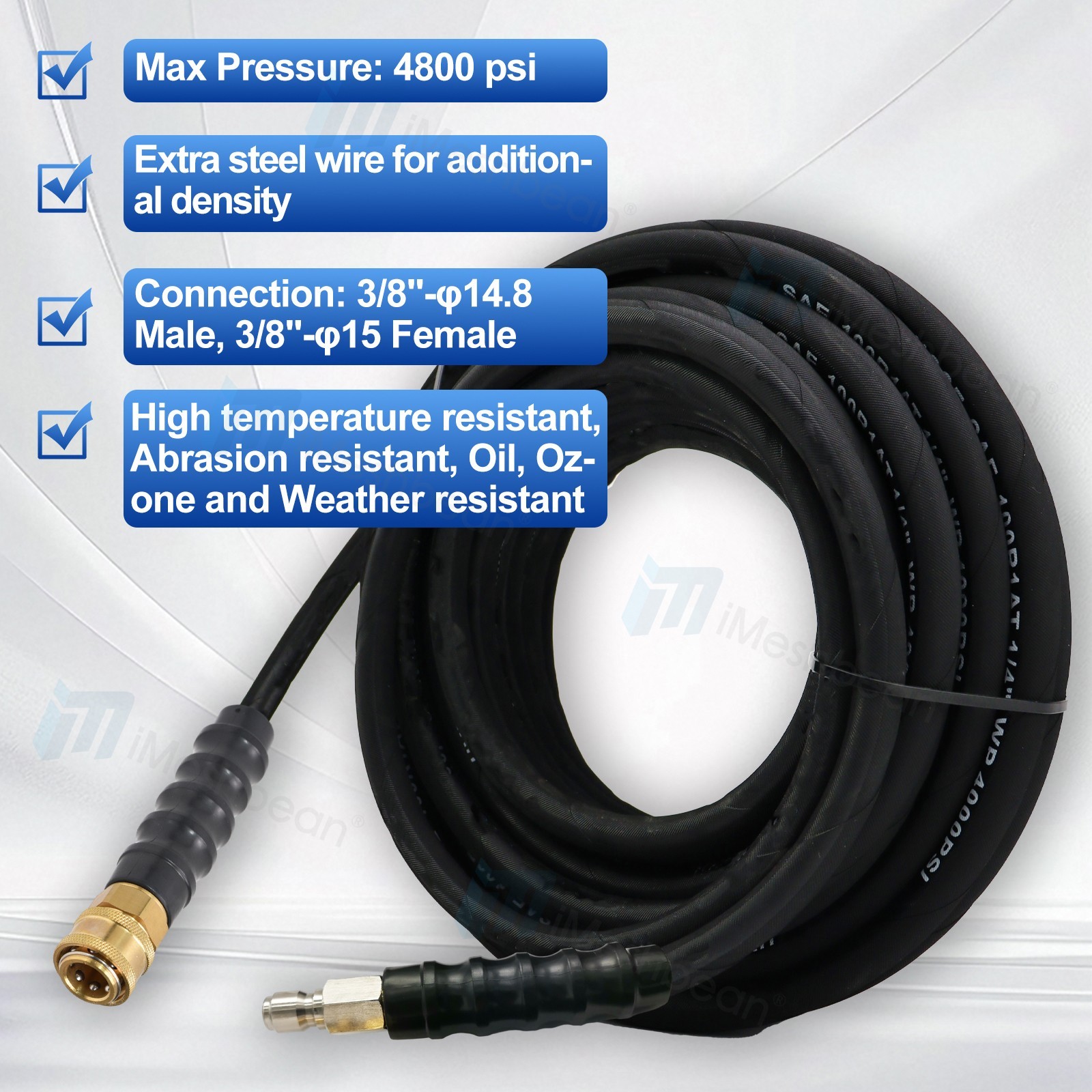 Hot Water Pressure Washer Hose 3/8″ x 100ft 6000 psi Non-Marking 2-Braid Black