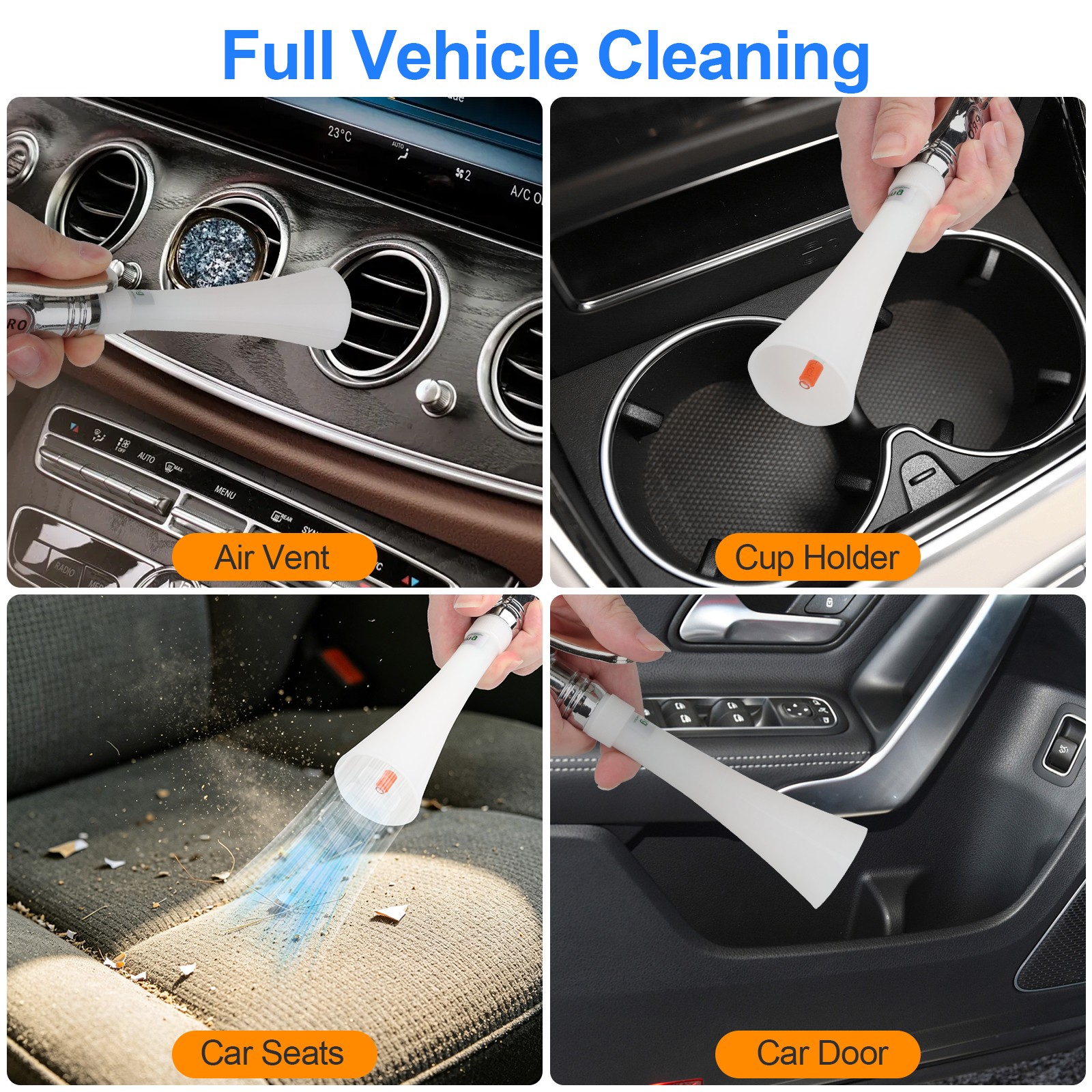 2-in-1 High-Pressure Car Cleaning Gun Nozzle Air Blow Interior Detailing Tool