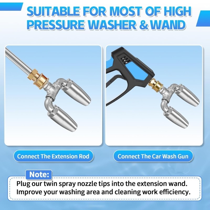 Stainless Steel Double Nozzle With 360 Degree Rotation Water Pressure Nozzle Tip