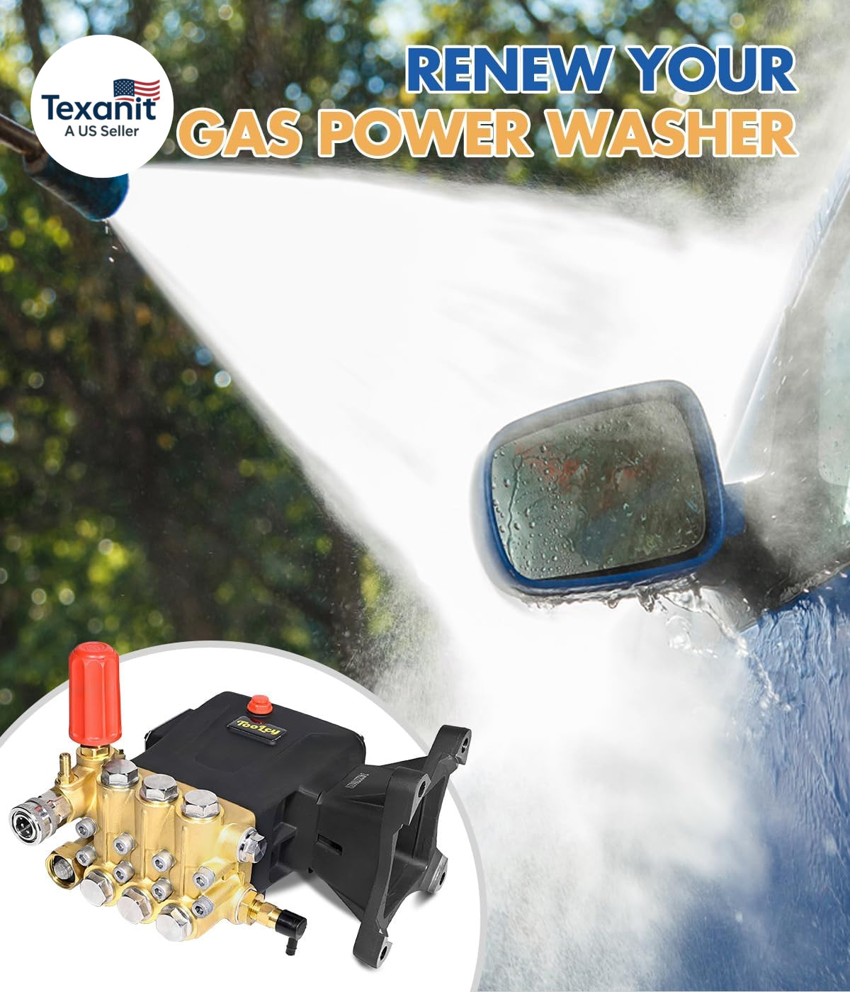 Pressure Washer Pump Max 4400 PSI 4.2 GPM, 1″ Shaft Horizontal Gas Power Washer