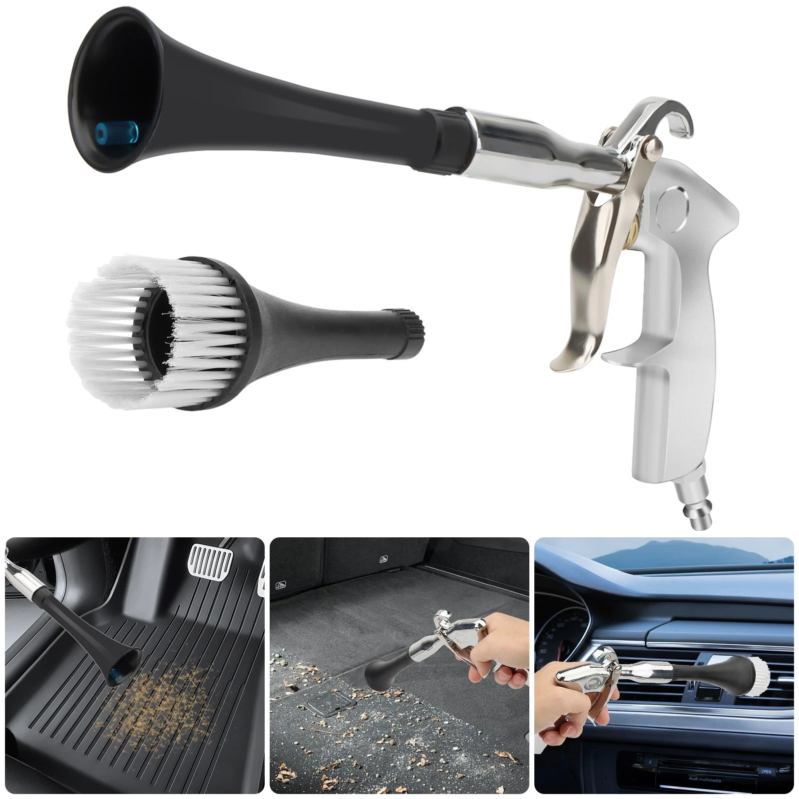 3-in-1 Car Cleaning Gun Air Blower for Carpet High Pressure with Trumpet Nozzle