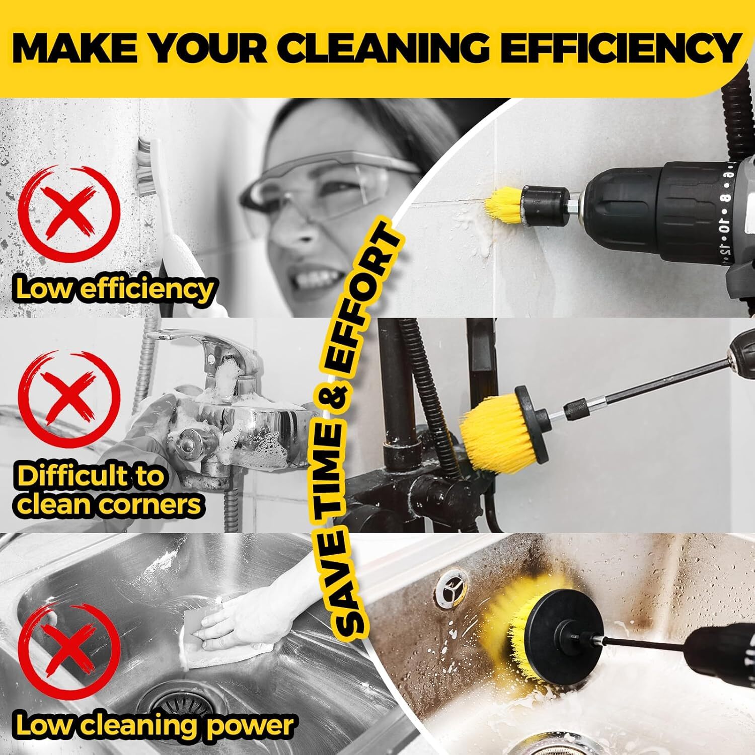 Holikme 6Pack Cleaning Brush Power Scrubber Extended Yellow