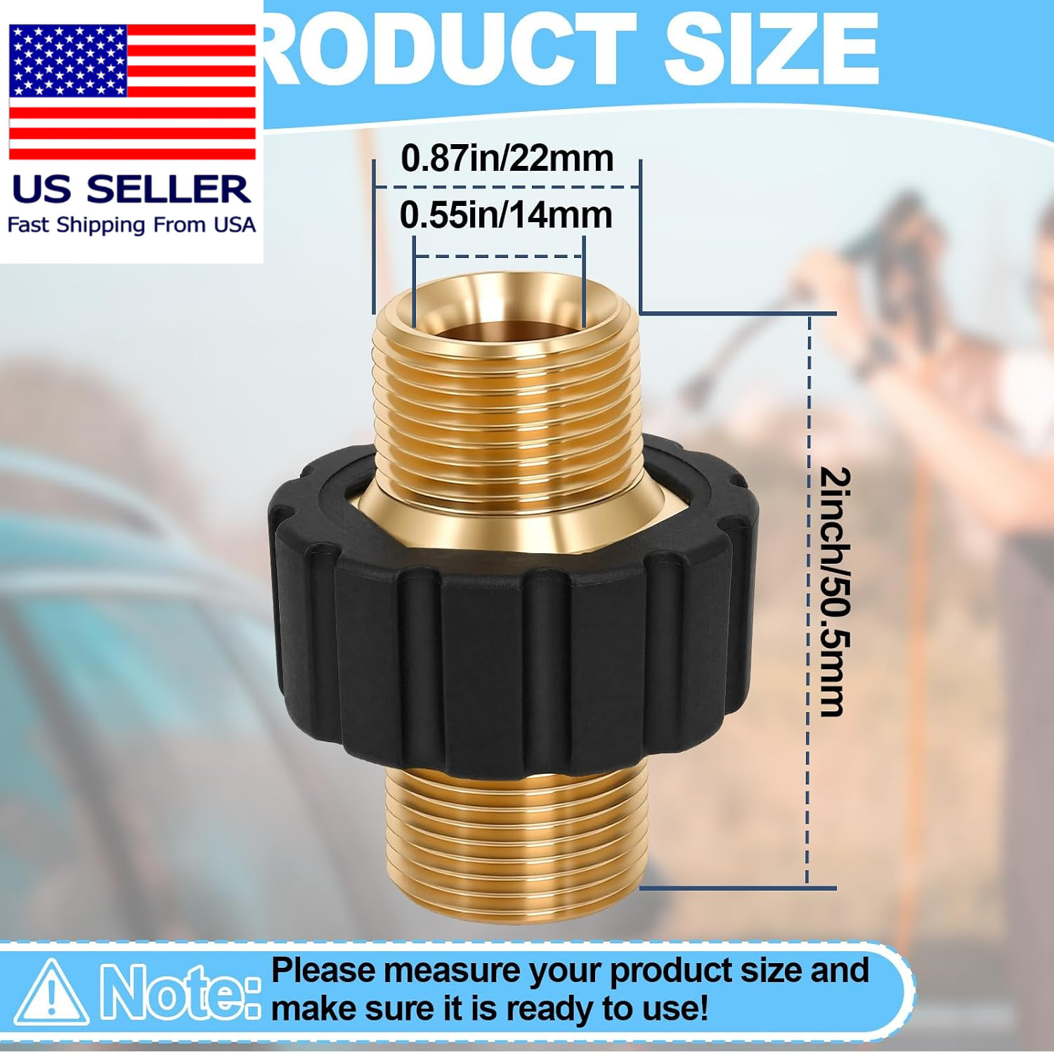 M22-14mm Male to Male Pressure Washer Hose Adapter 5000 PSI Connector