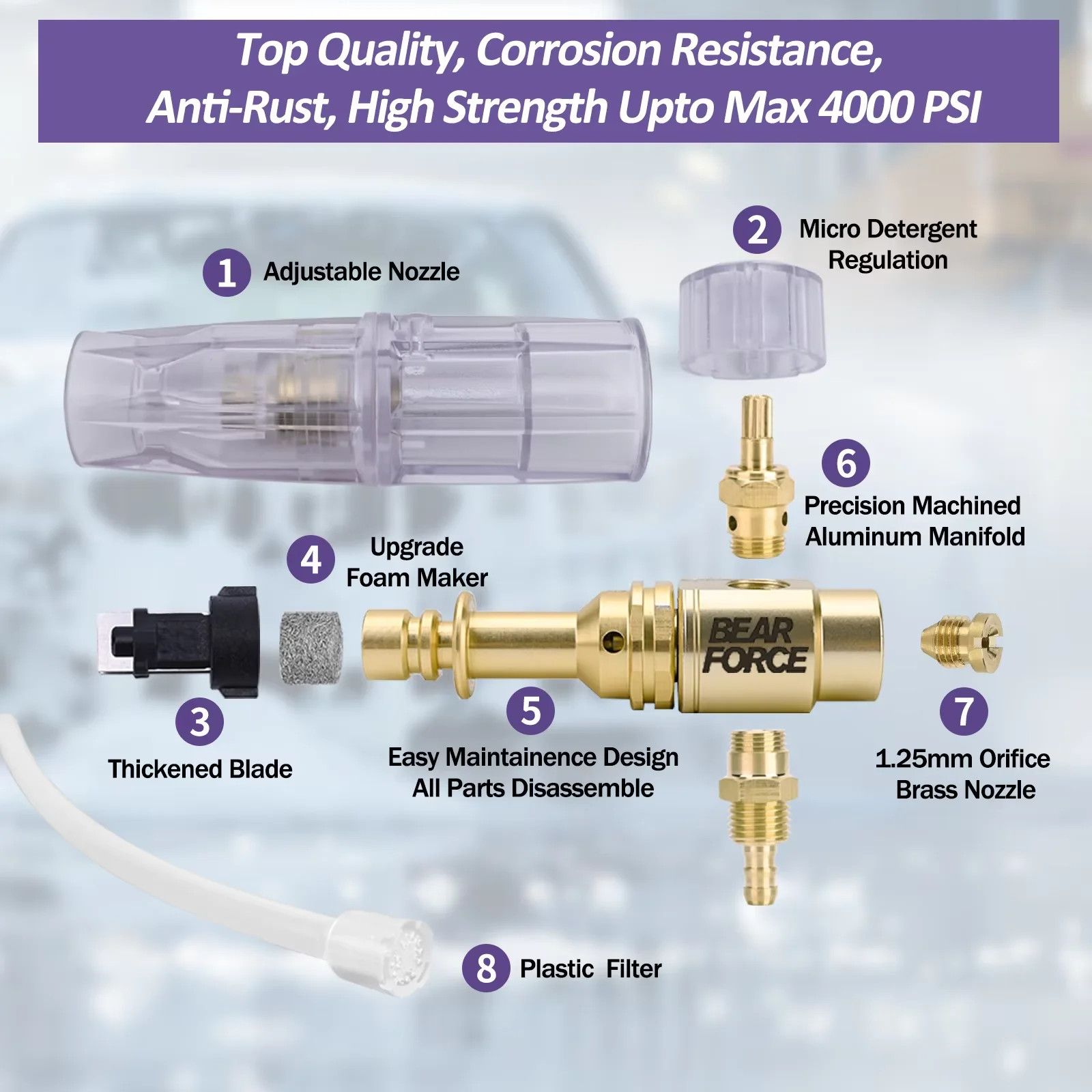 Pressure Washer Foam Cannon Adjustable Foam Lance 1/4 Quick Connector Home Car W
