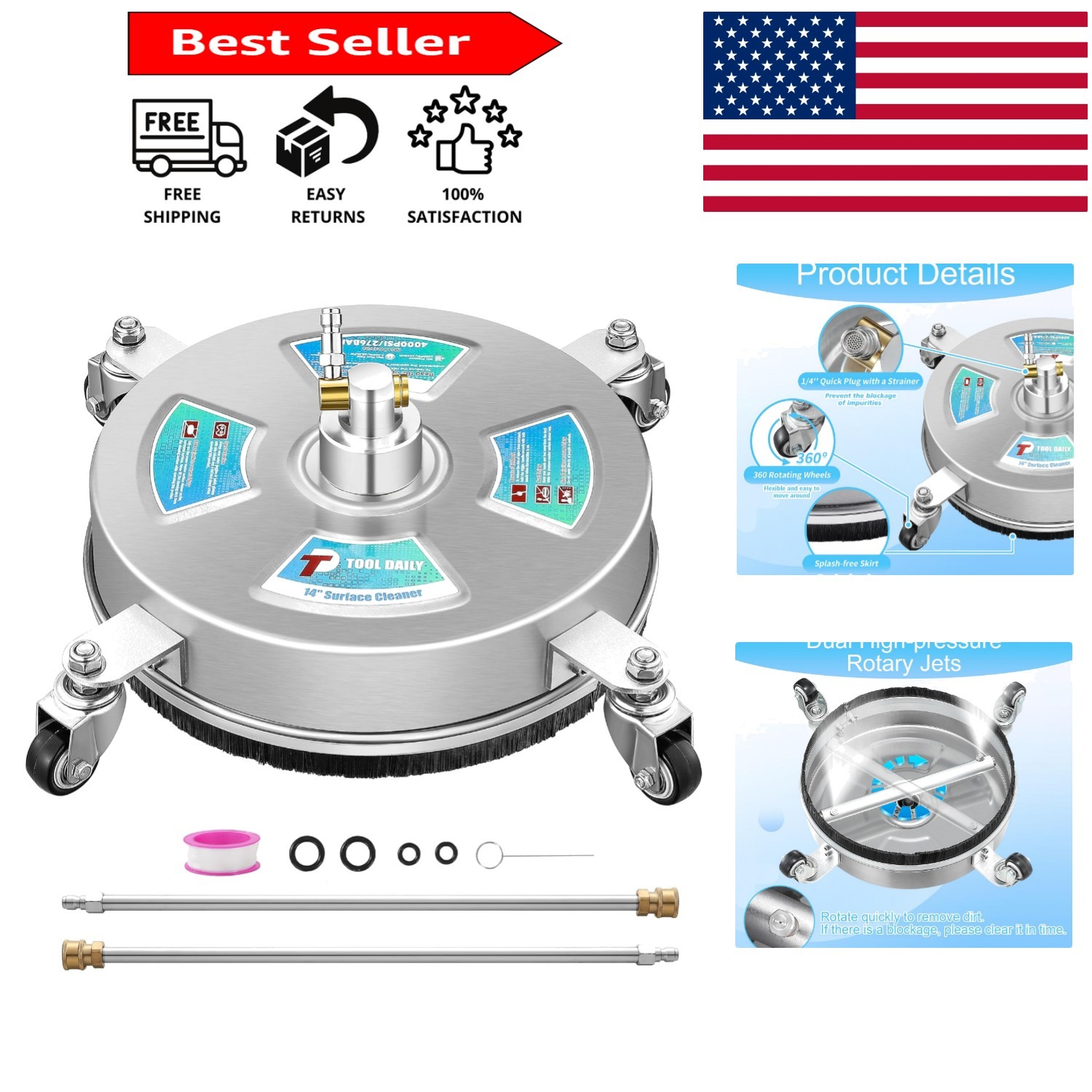 Effortless 14” Stainless Steel Power Washer Cleaner – 4000 PSI Efficiency
