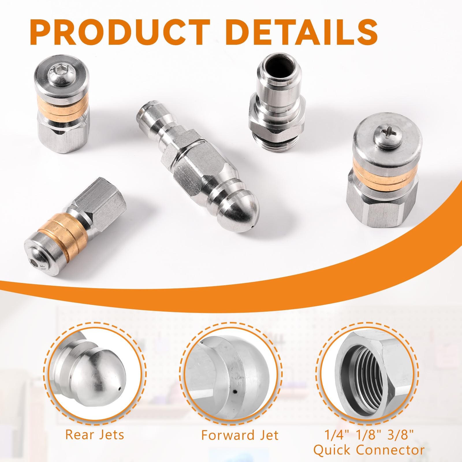 KongTiva 10 Pcs Sewer Jetter Nozzle Kit, Stainless Steel