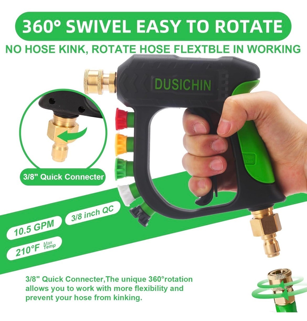 Pressure Washer Trigger Handle 3000 PSI, 1/4″ Quick Connect, M22 14mm/15mm