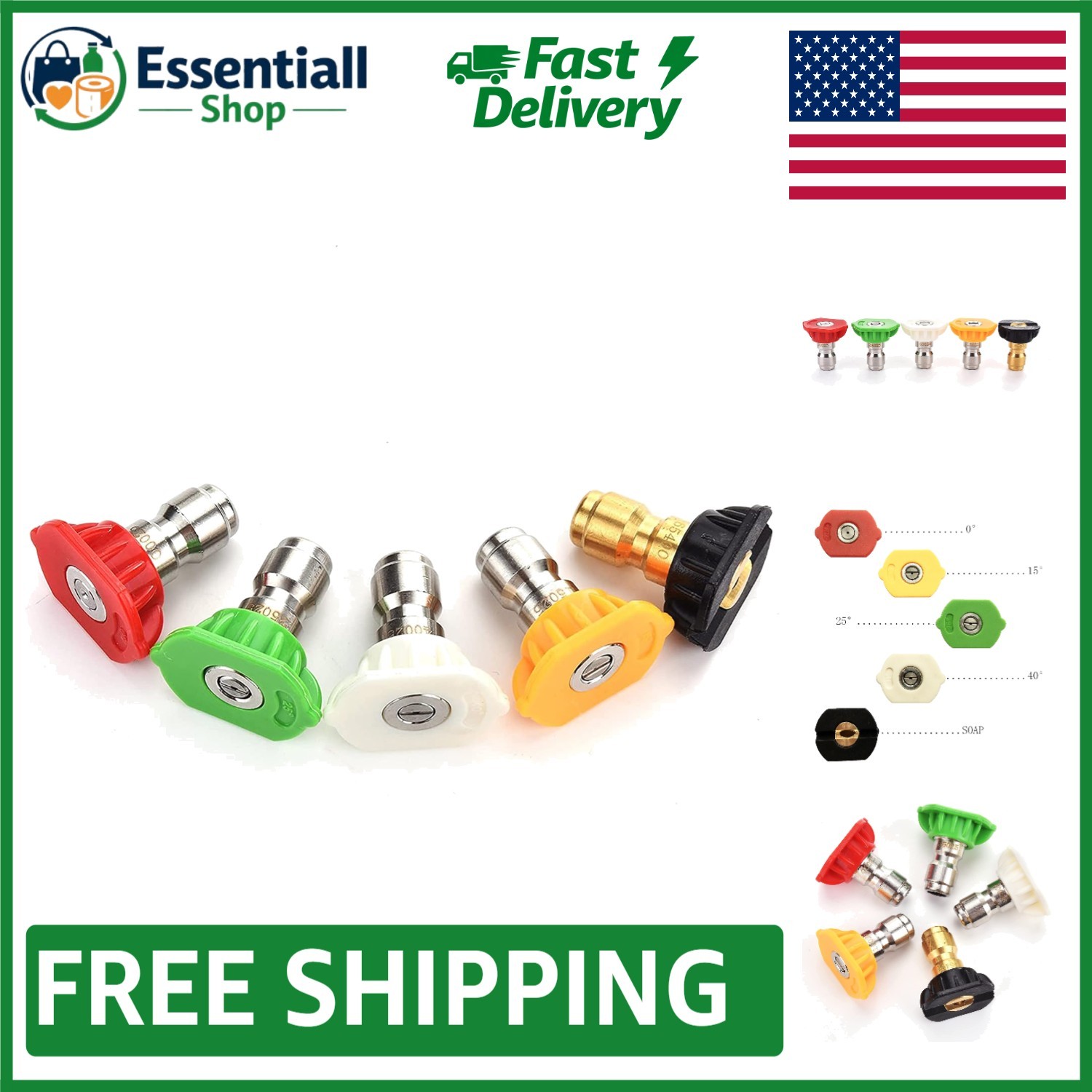 Versatile 5-Pack Pressure Washer Spray Nozzle Tips – 4000 PSI, Multiple Angles