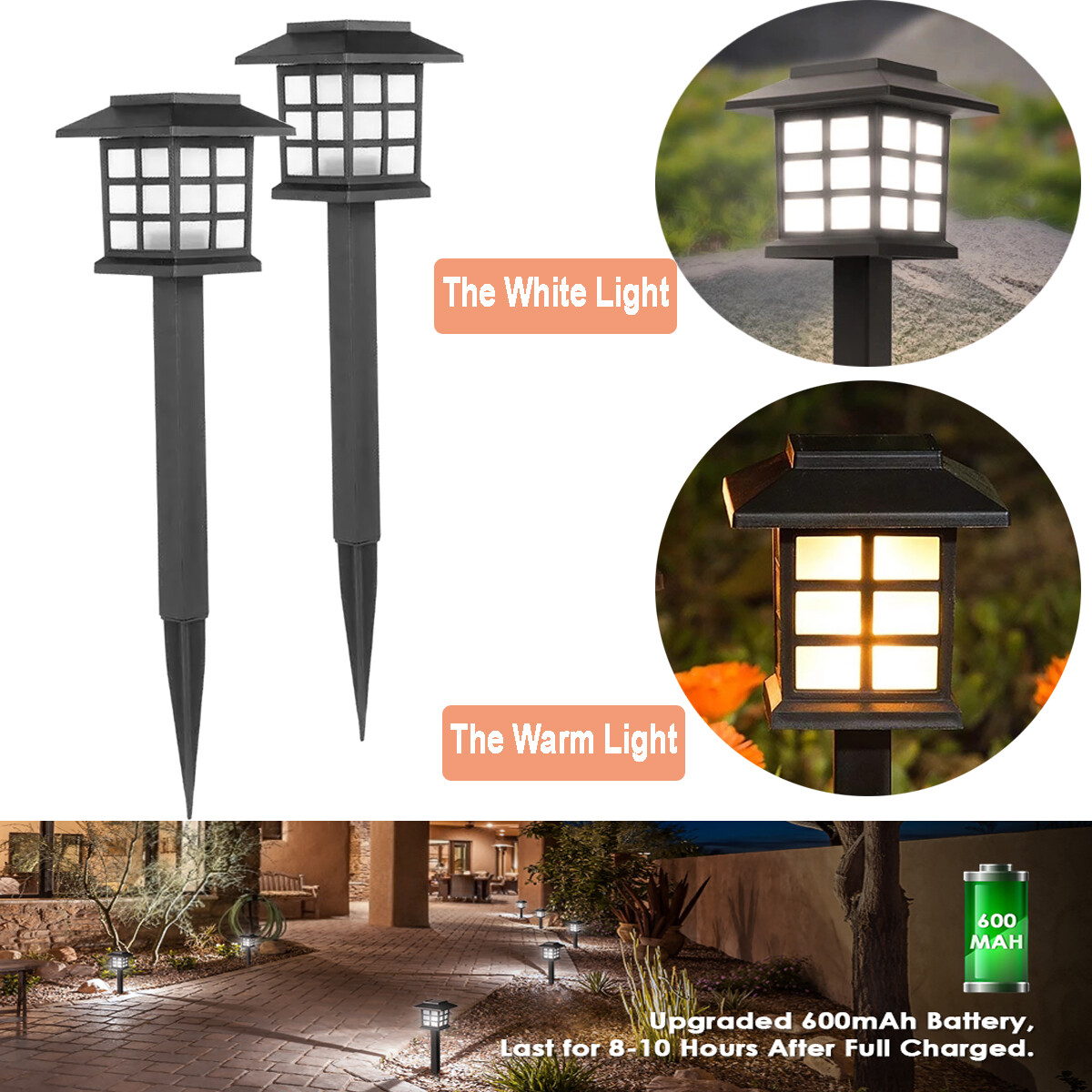 8PCS Solar Outdoor Garden LED Yard Light Pathway Patio Landscape Lamp Waterproof