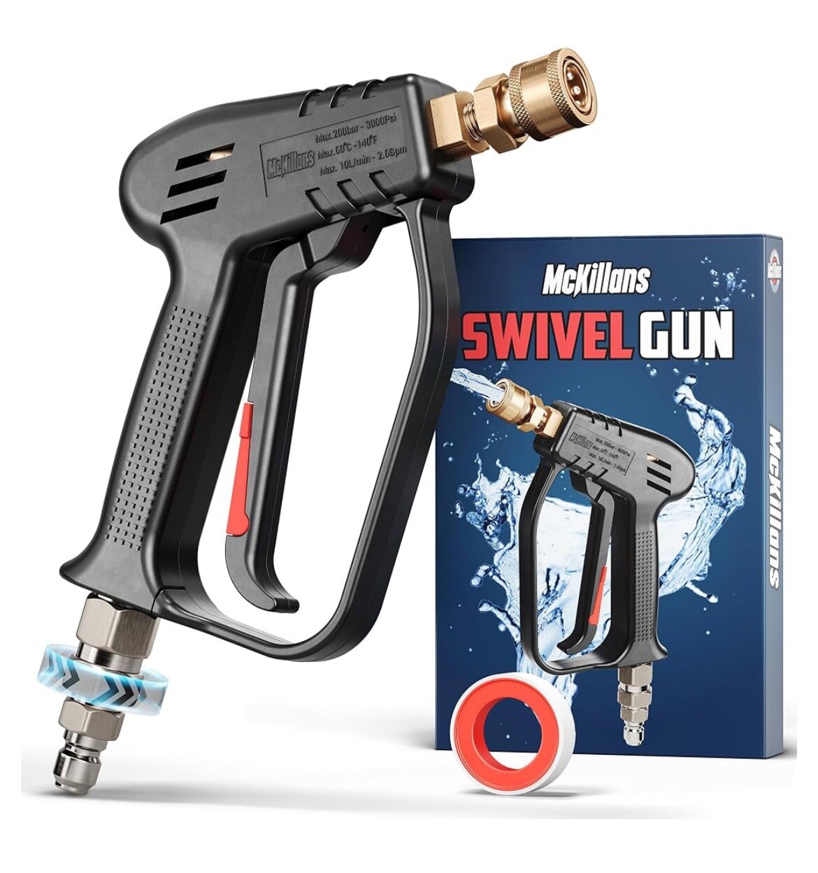 McKillans Short Pressure Washer Swivel Gun High Pressure Handle, NEW
