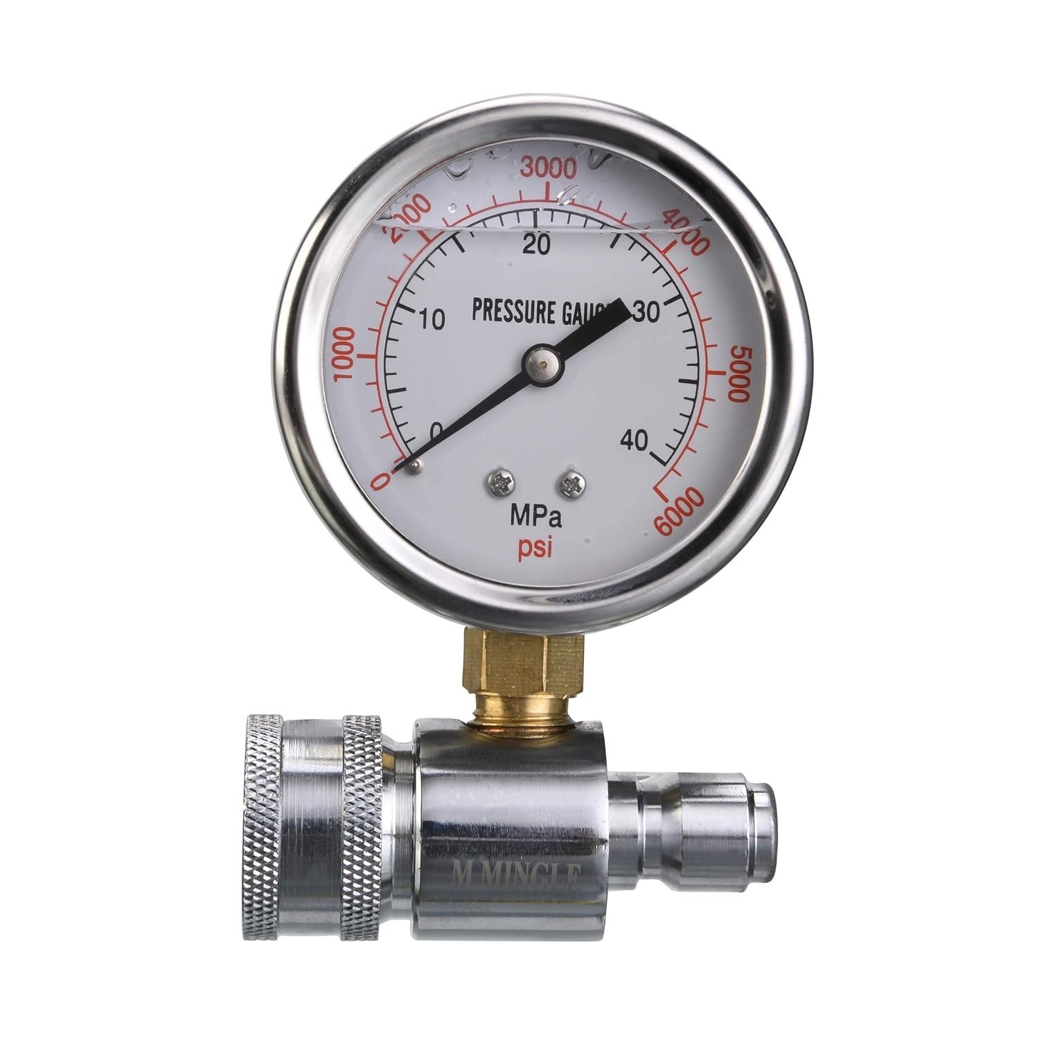 Stainless Steel Pressure Washer Gauge Kit, 6000 PSI with Quick Connect Design