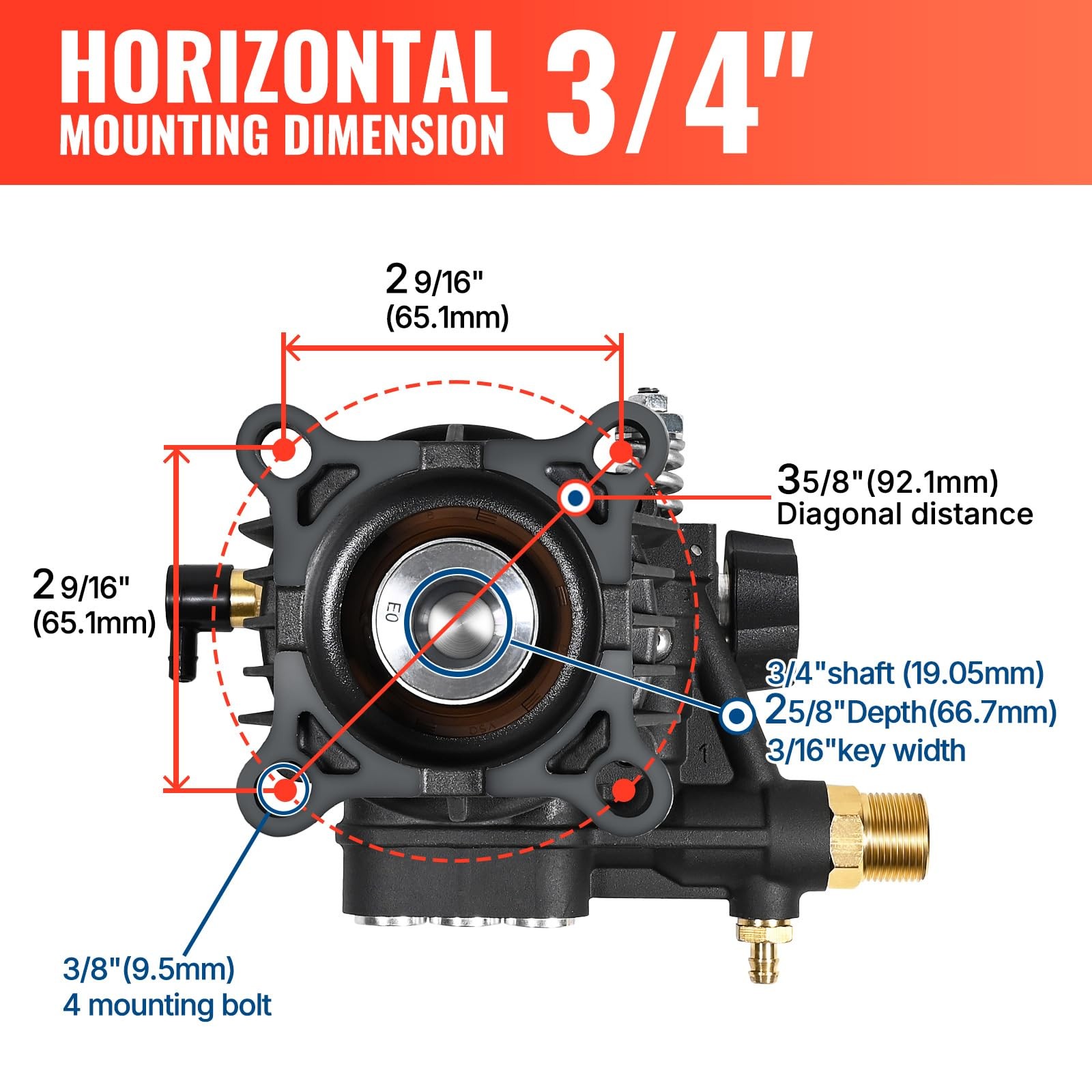 Pressure Washer Pump 3/4″ Shaft Horizontal Power Washer Pump Max 3200 PSI 2.5…