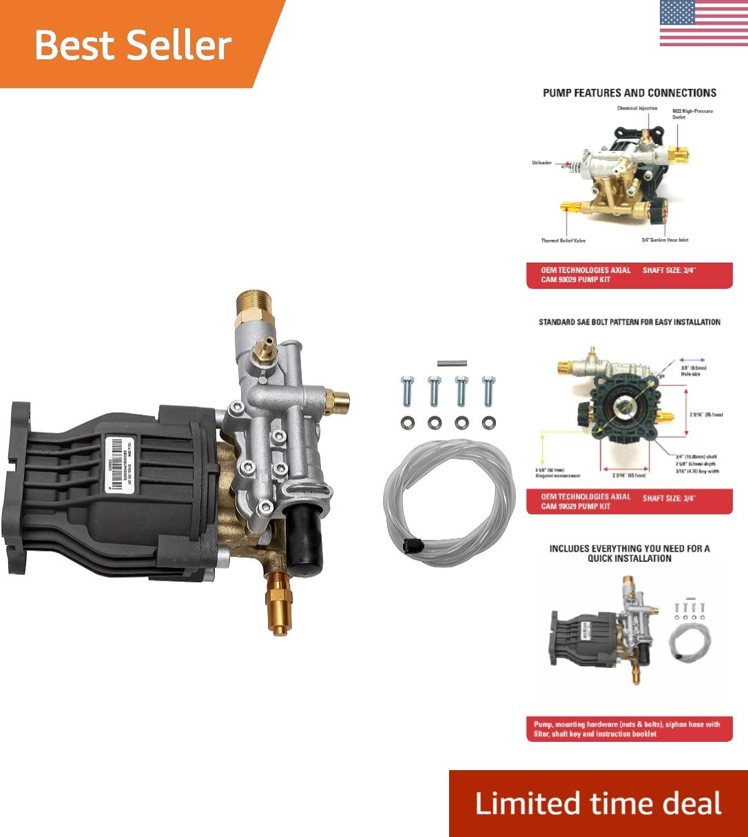 Upgrade Your Pressure Washer: OEM Pump Kit, 3400 PSI, 2.5 GPM, Horizontal Mount
