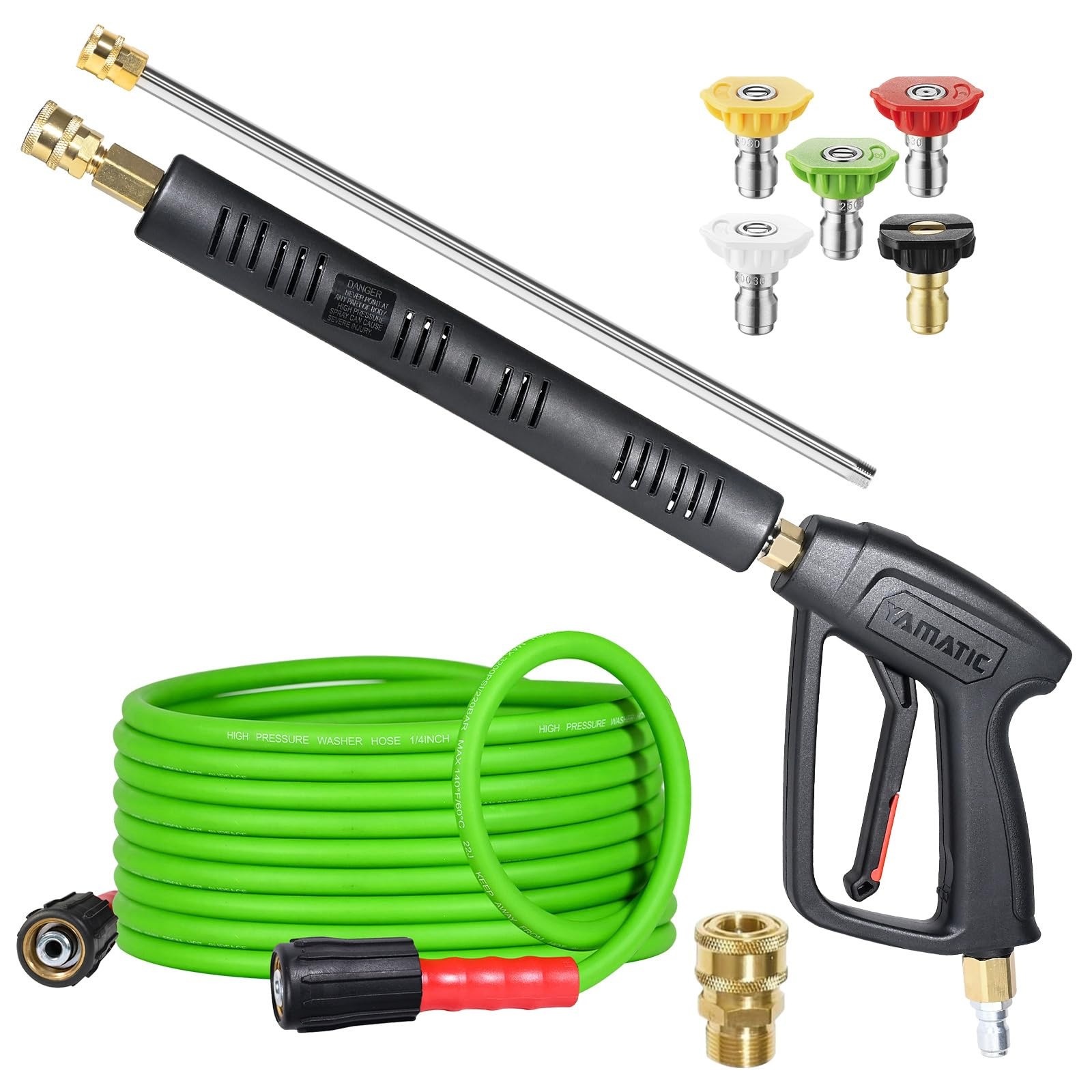 Pressure Washer Gun and 25FT Flexible Hose Stainless Steel Wand