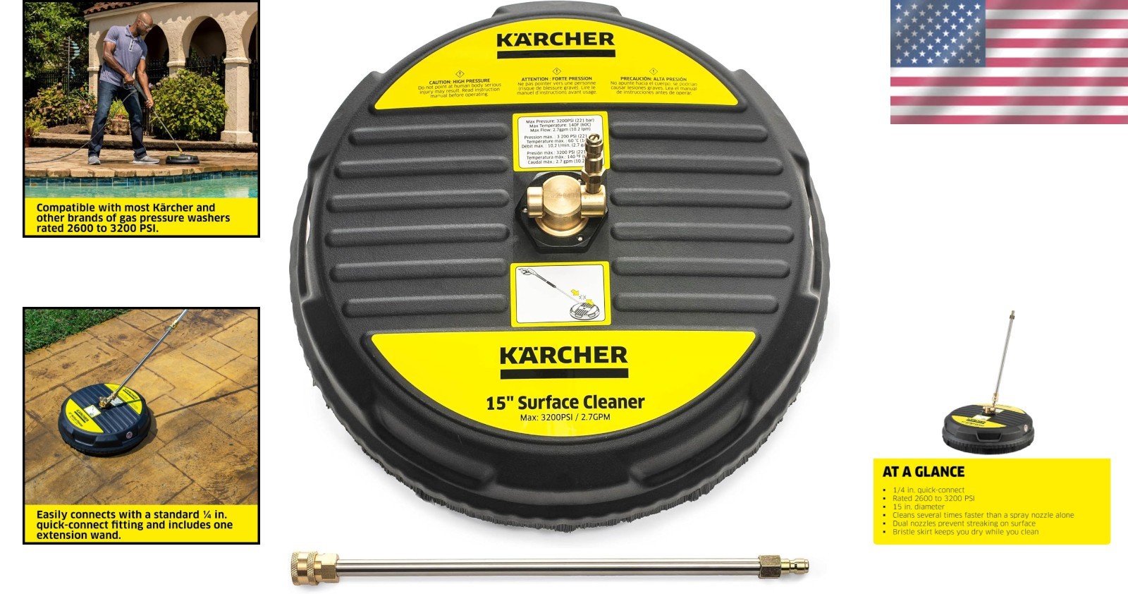 15” Quick Connect Pressure Washer Surface Cleaner – Ideal for Driveways & Patios