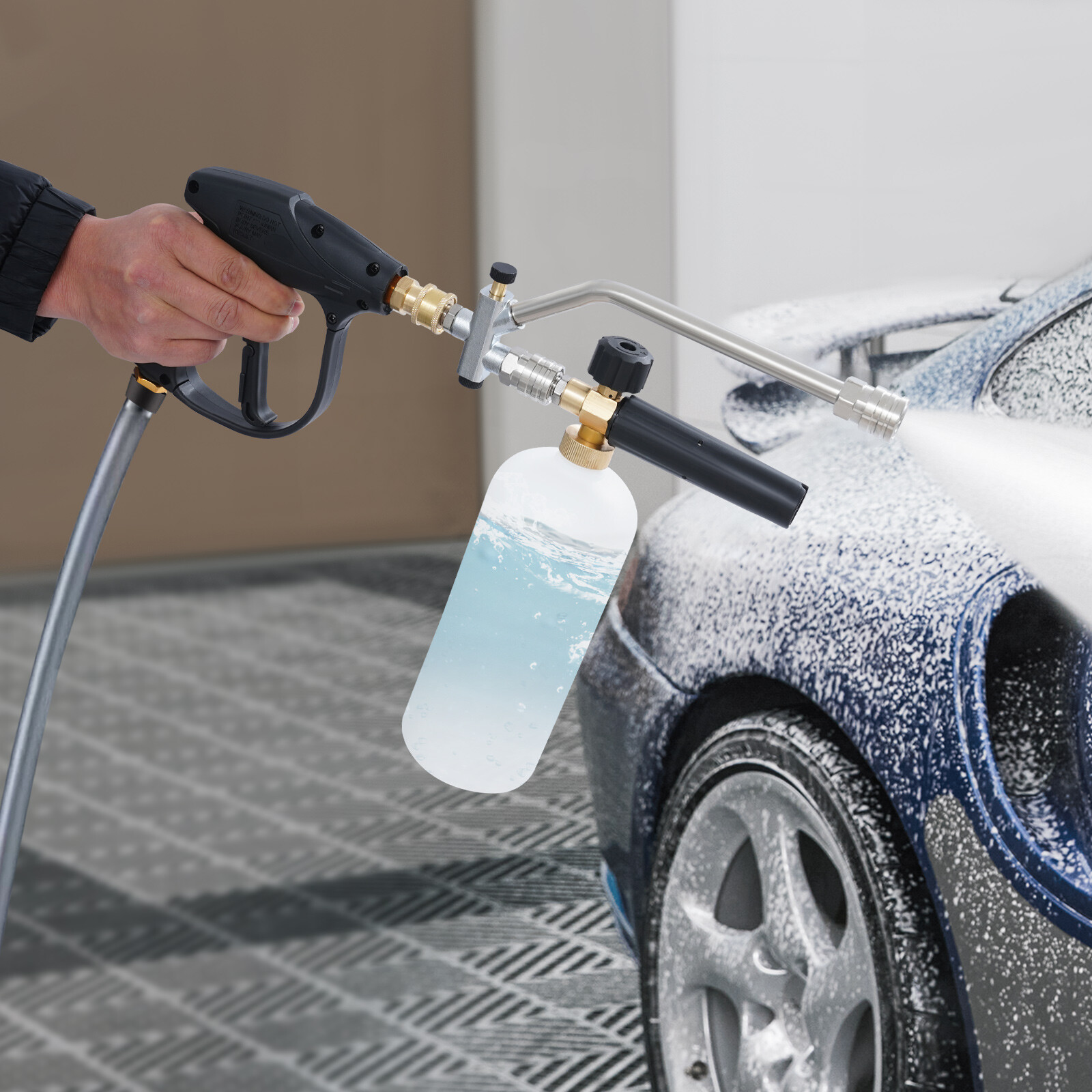 6.69in 0.22Gal Black/Silver Steel Pressure Washer Gun With 5 Replaceable Nozzles